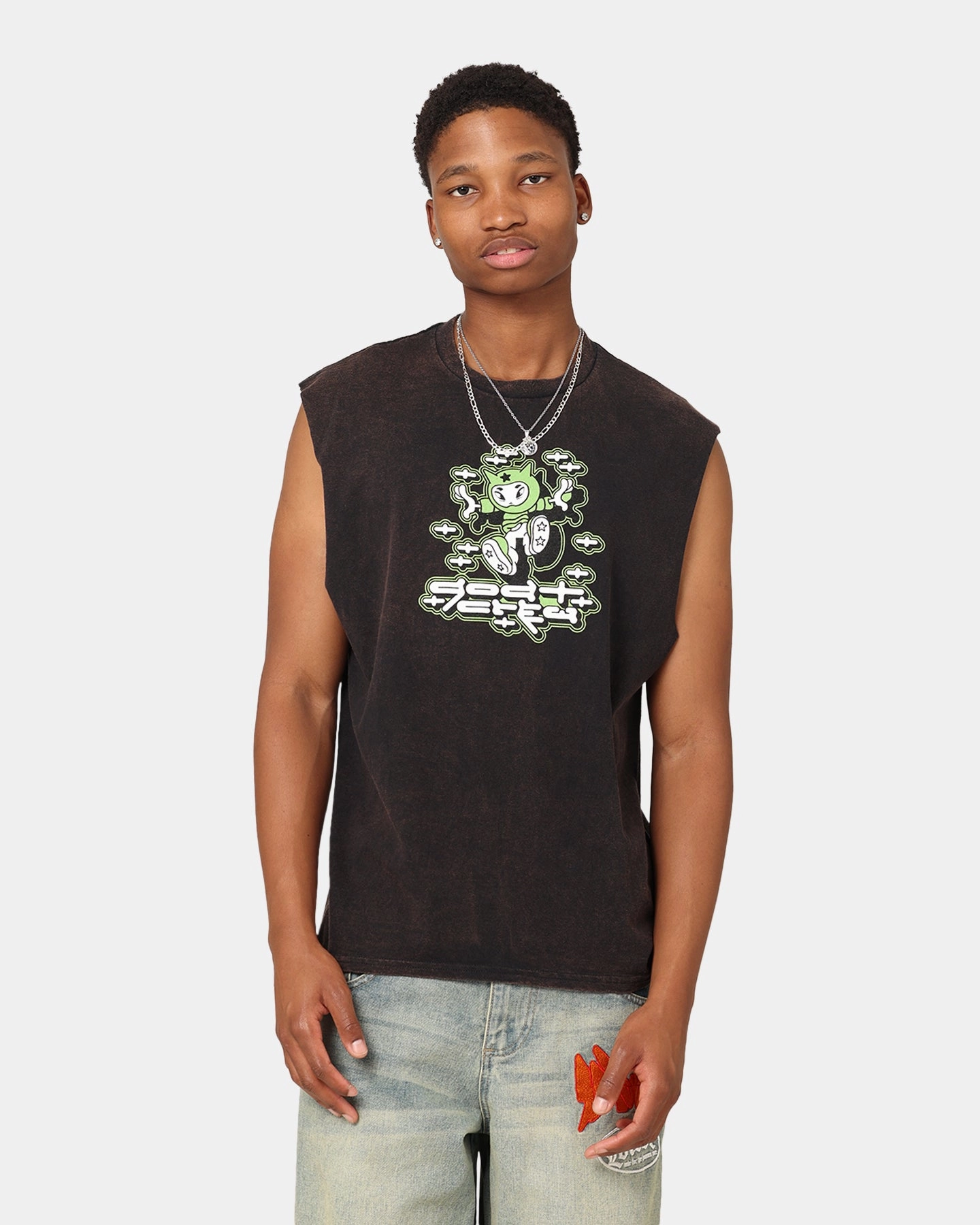 Goat Crew Y2K Ninja Vintage Muscle T-Shirt Black Wash Lace trim Breathable wear