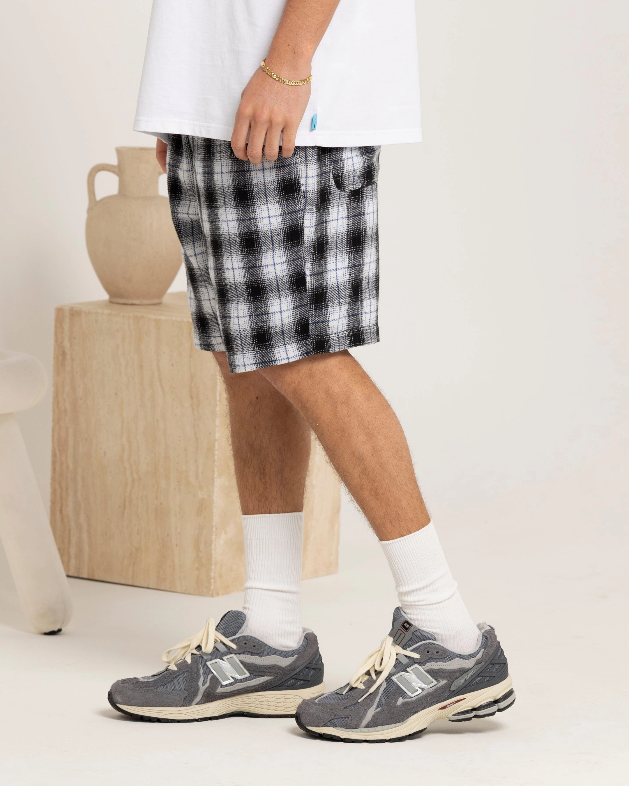 Carre Daily Shorts Black Plaid Hidden Storage Compartment