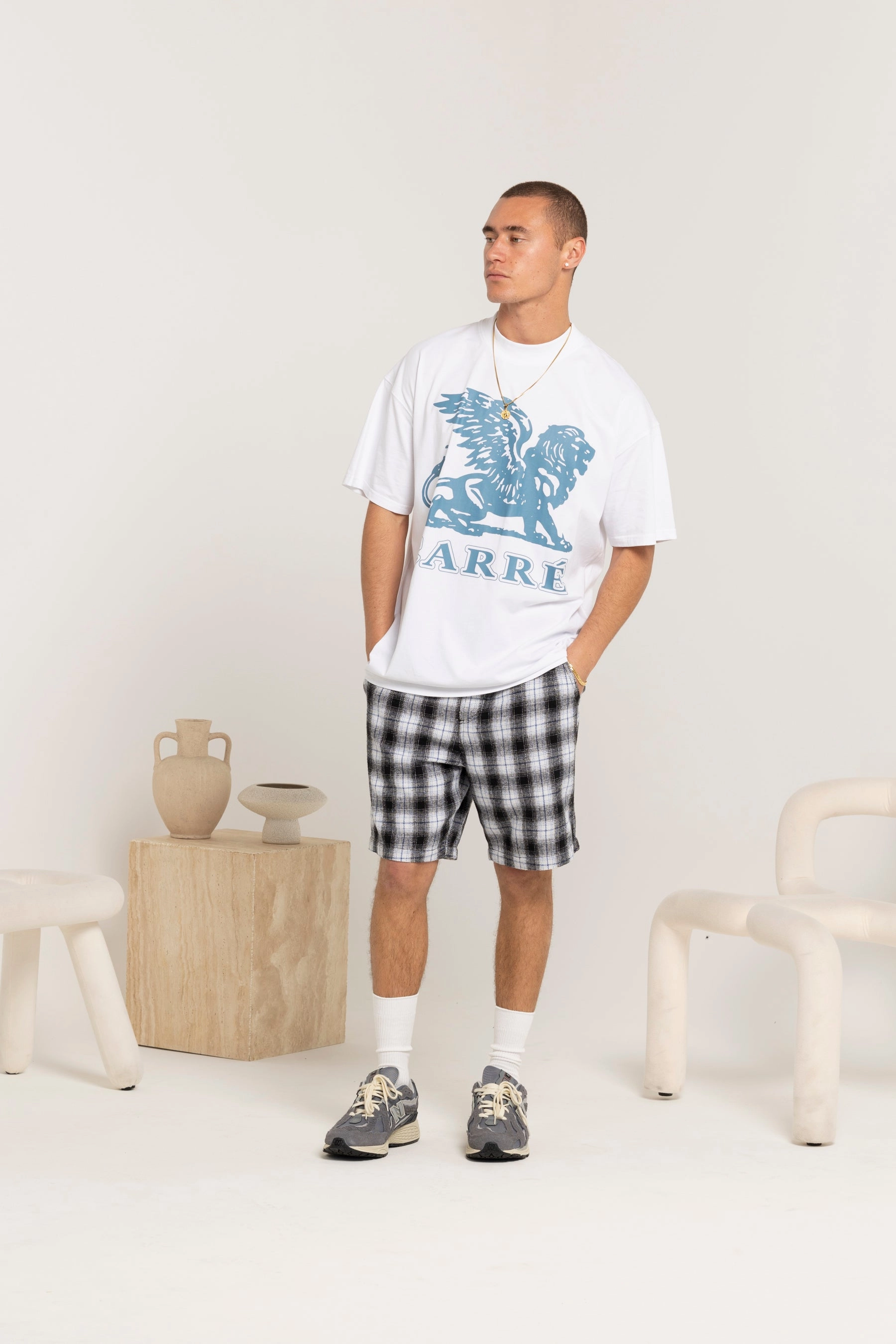 Carre Daily Shorts Black Plaid sustainable product Adjustable drawstring