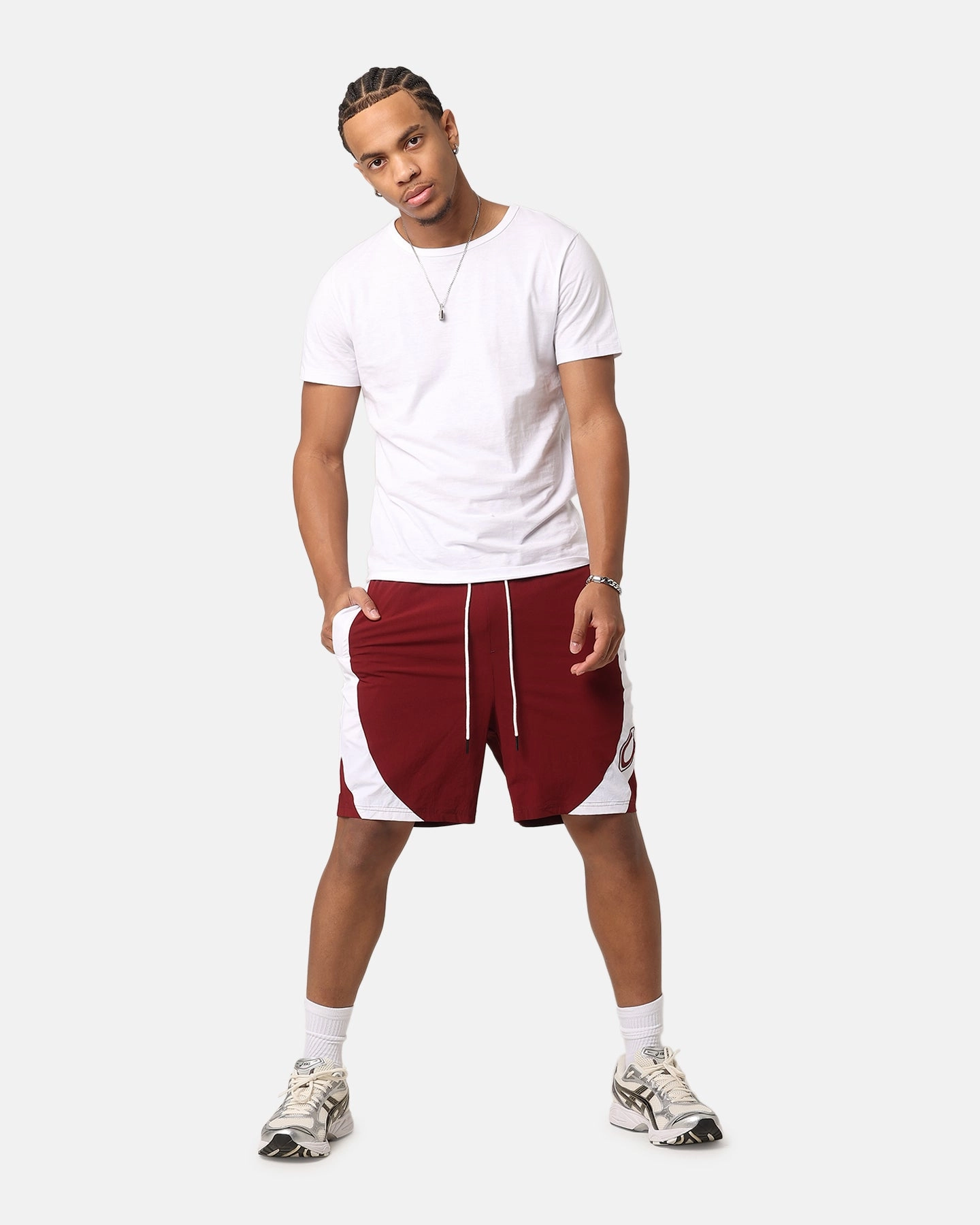Carre C-Star Warm Up Shorts Maroon/White Yarn Dyed Pattern High Durability Weave