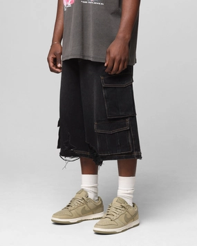 shorts set Rubberized Waist Grip Loiter Collateral Cargo Shorts Black Wash