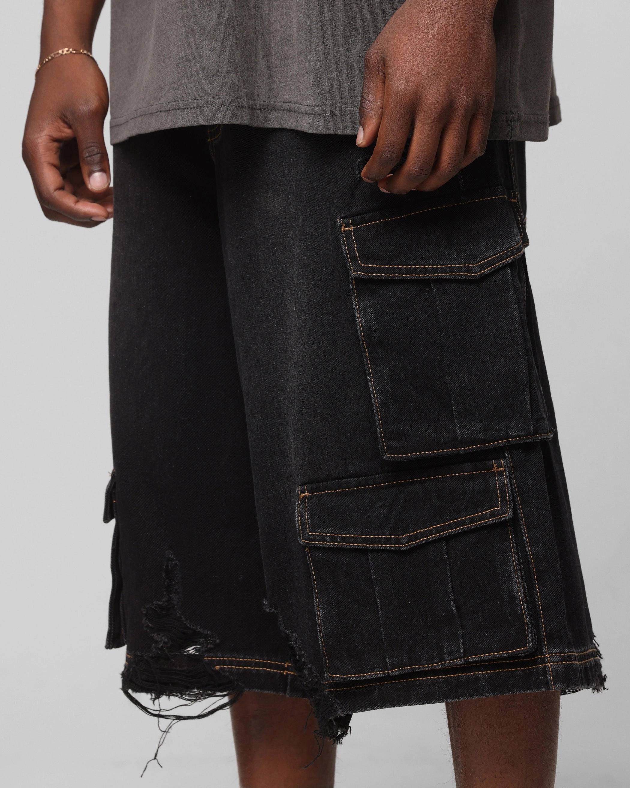Bright Hues skin friendly Loiter Collateral Cargo Shorts Black Wash