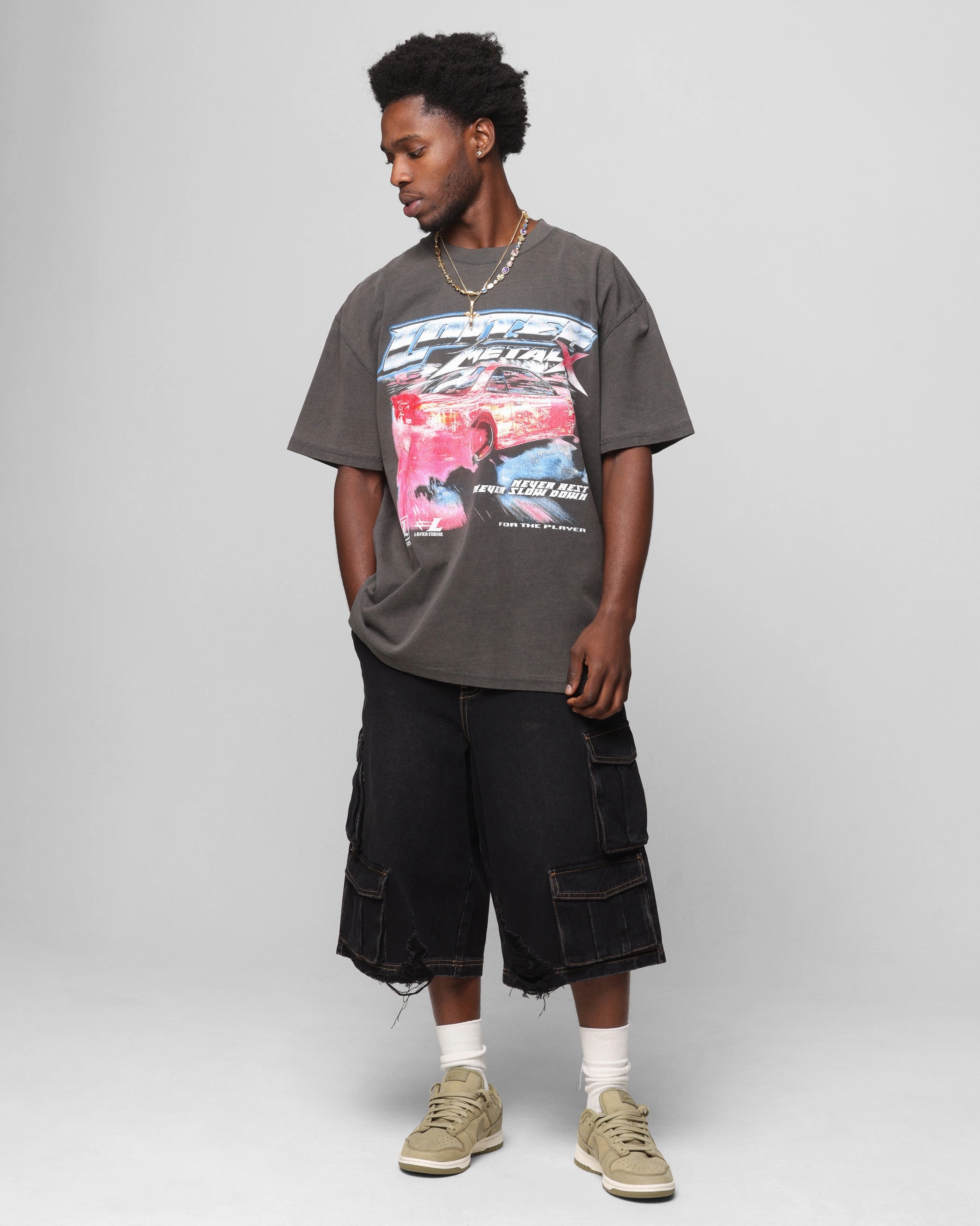 Loiter Collateral Cargo Shorts Black Wash Trendy Fit Unique Piece
