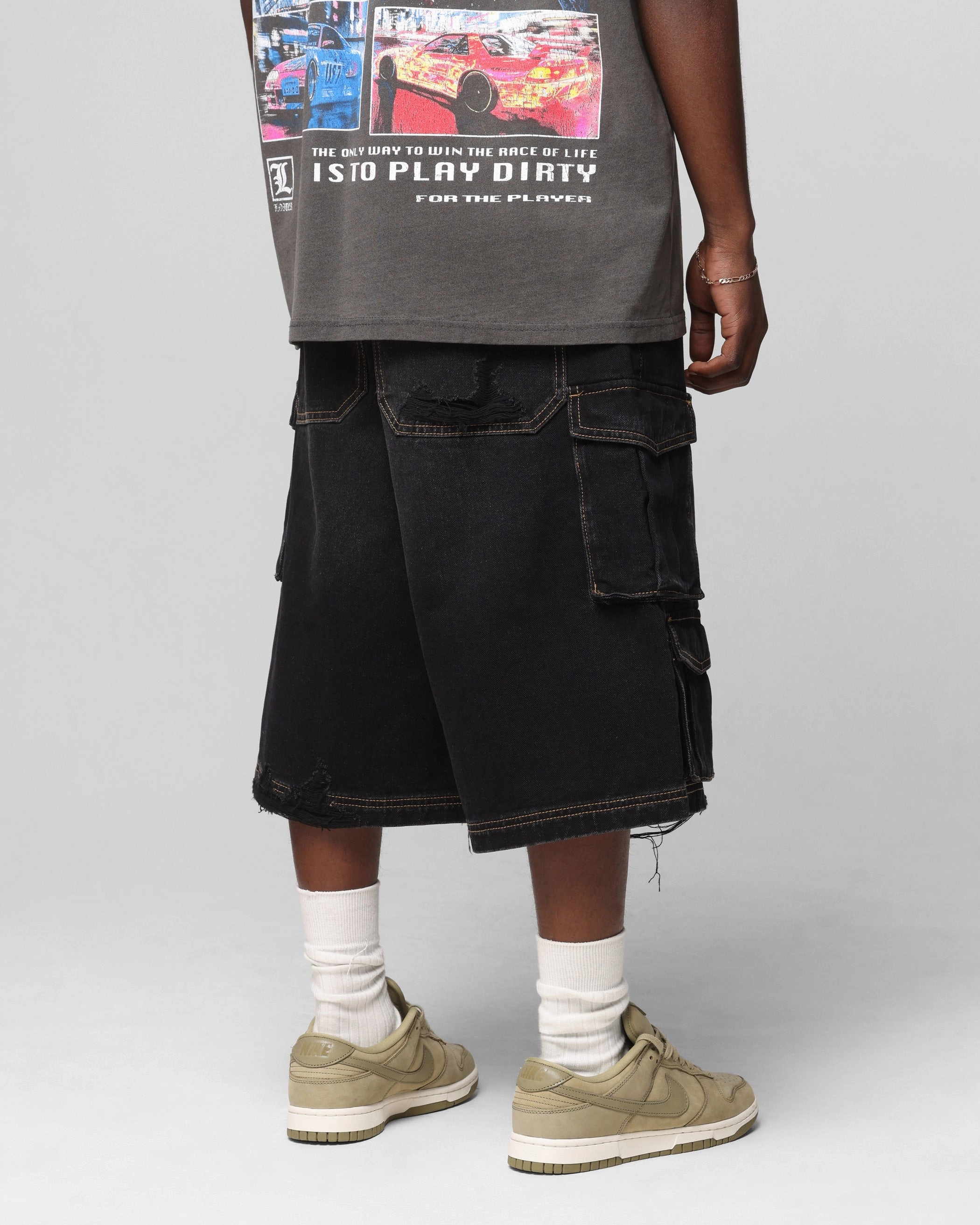 Loiter Collateral Cargo Shorts Black Wash ReinforcedStressPoints Tear Resistant Fabric