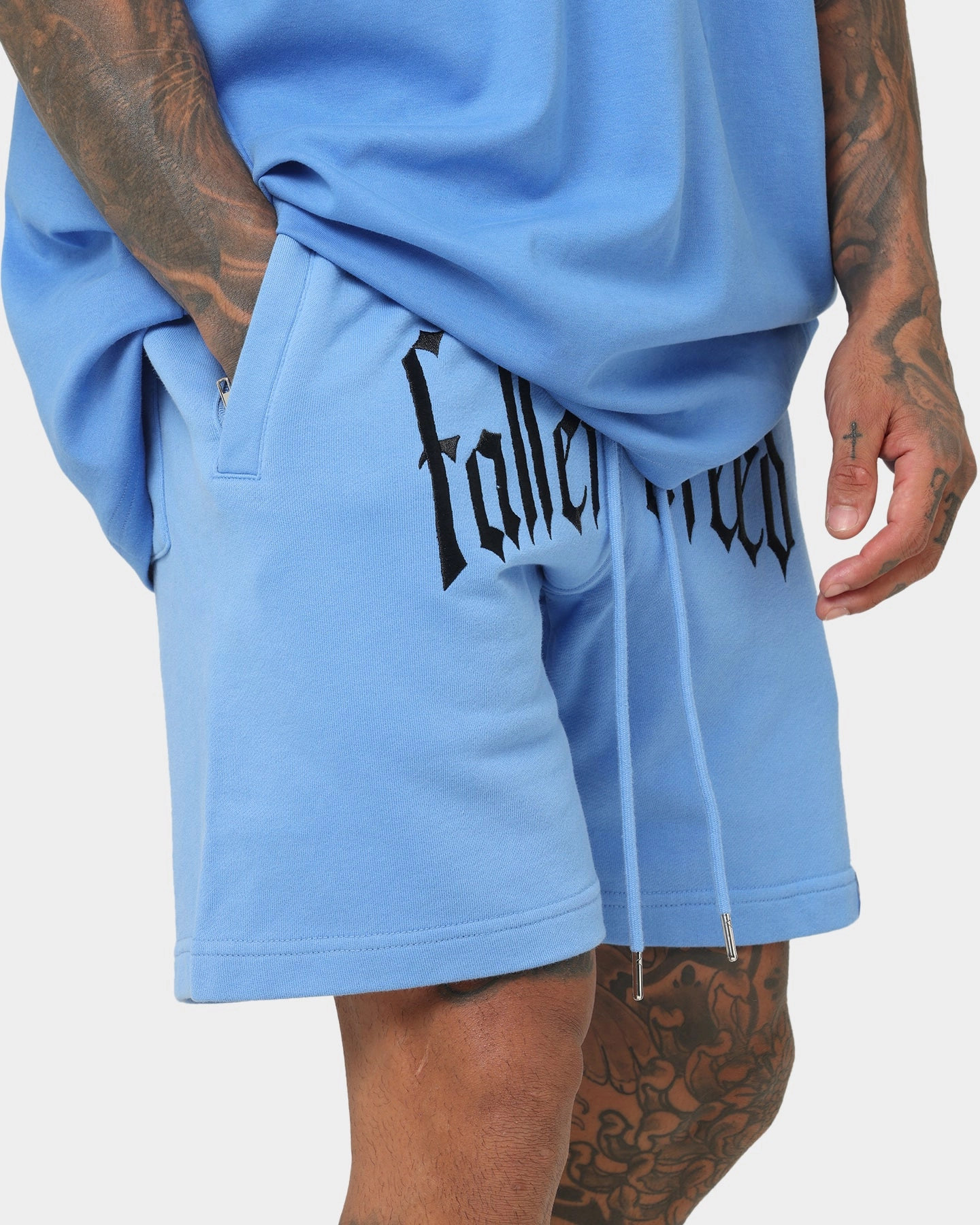 Fallen Breed Logo Sweat Shorts Carolina Blue Stretchy Waist
