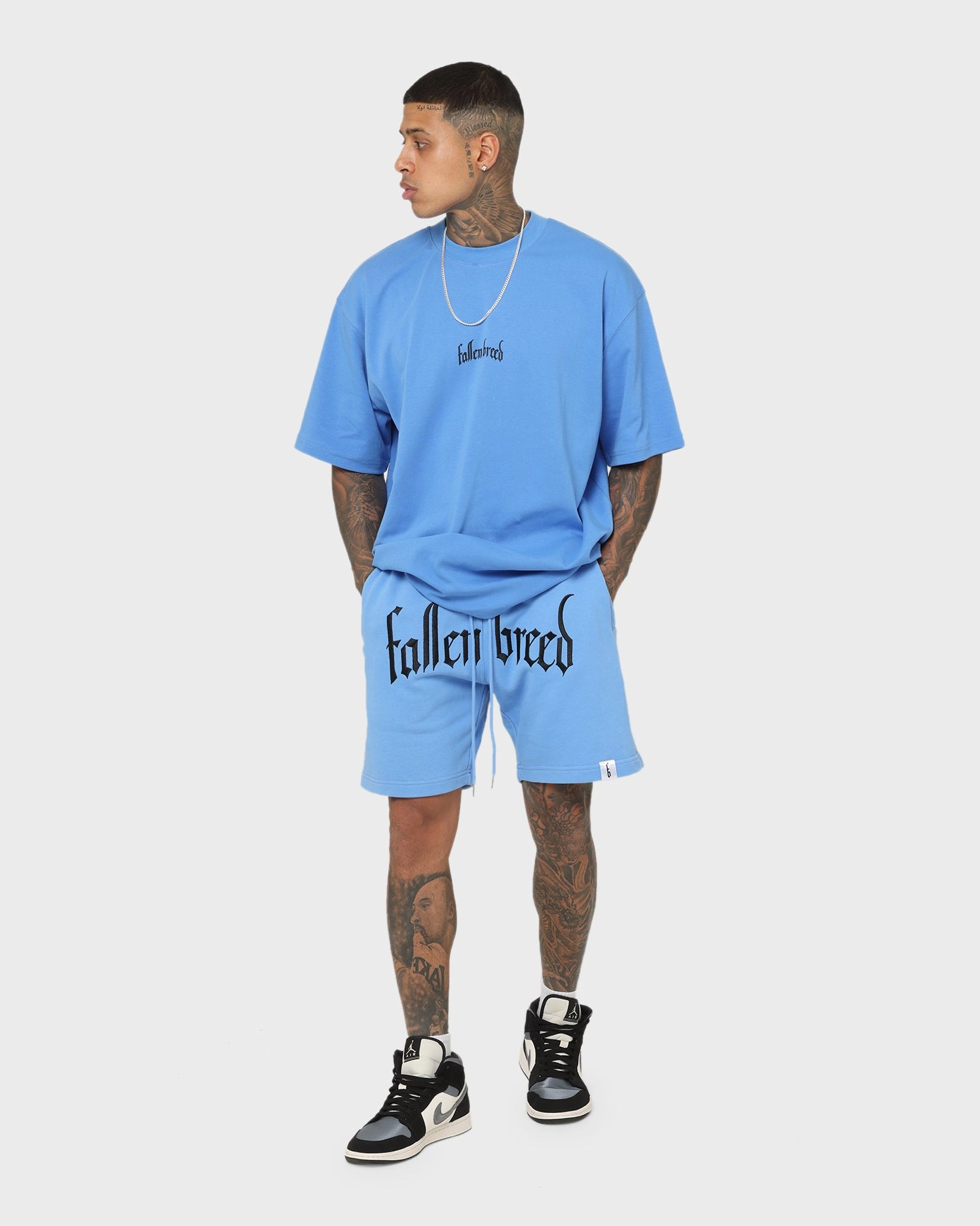Fallen Breed Logo Sweat Shorts Carolina Blue FasteningLoops Active Shorts