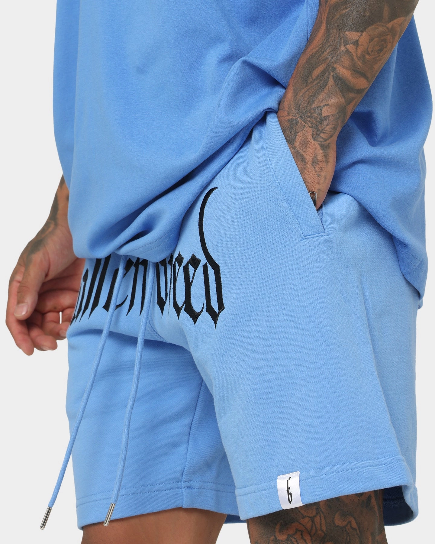 Fallen Breed Logo Sweat Shorts Carolina Blue Wrinkle Resistant Finish Anti Odor Technology