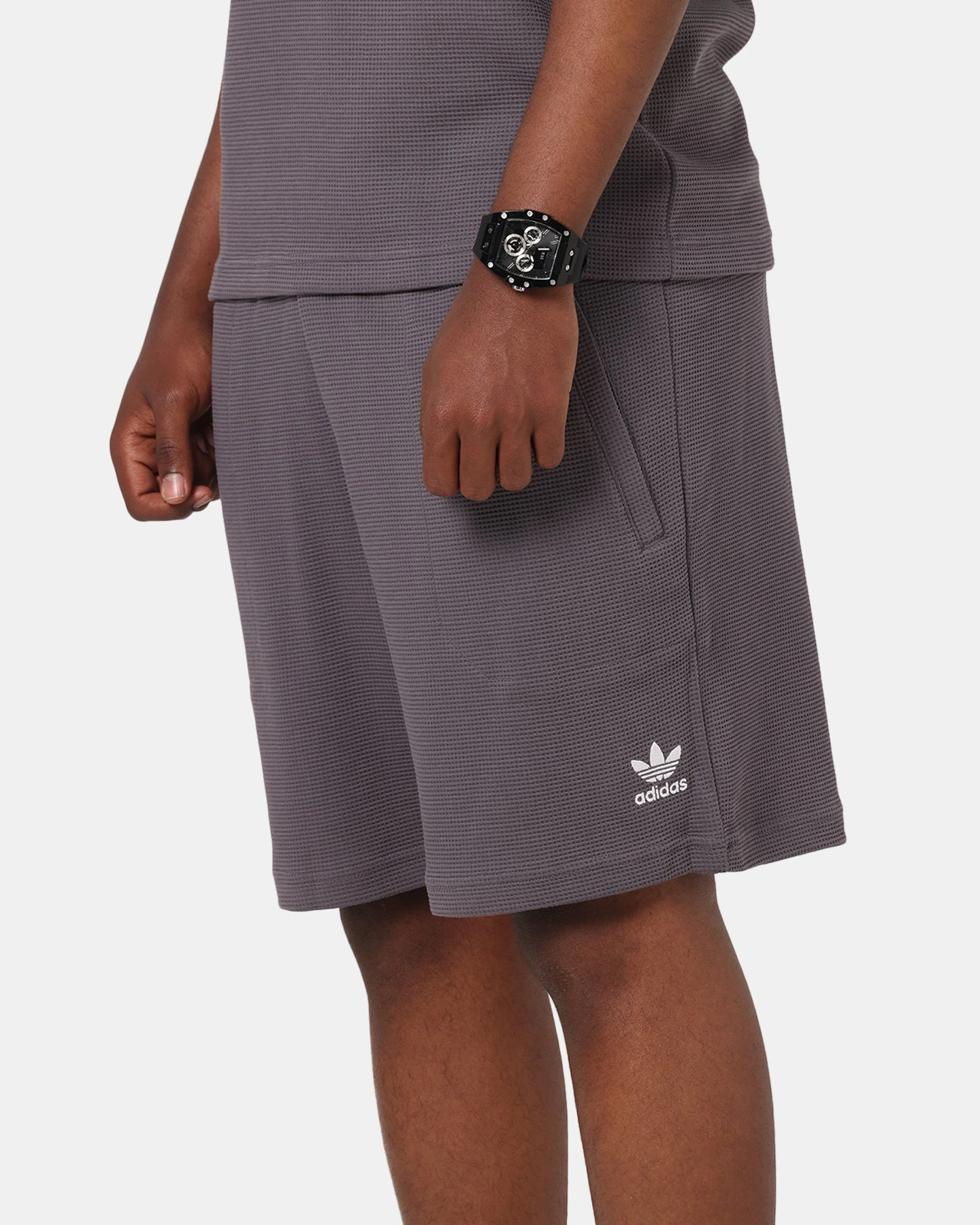 Hypoallergenic Lining Adidas Trefoil Essentials Waffle Shorts Grey Strata