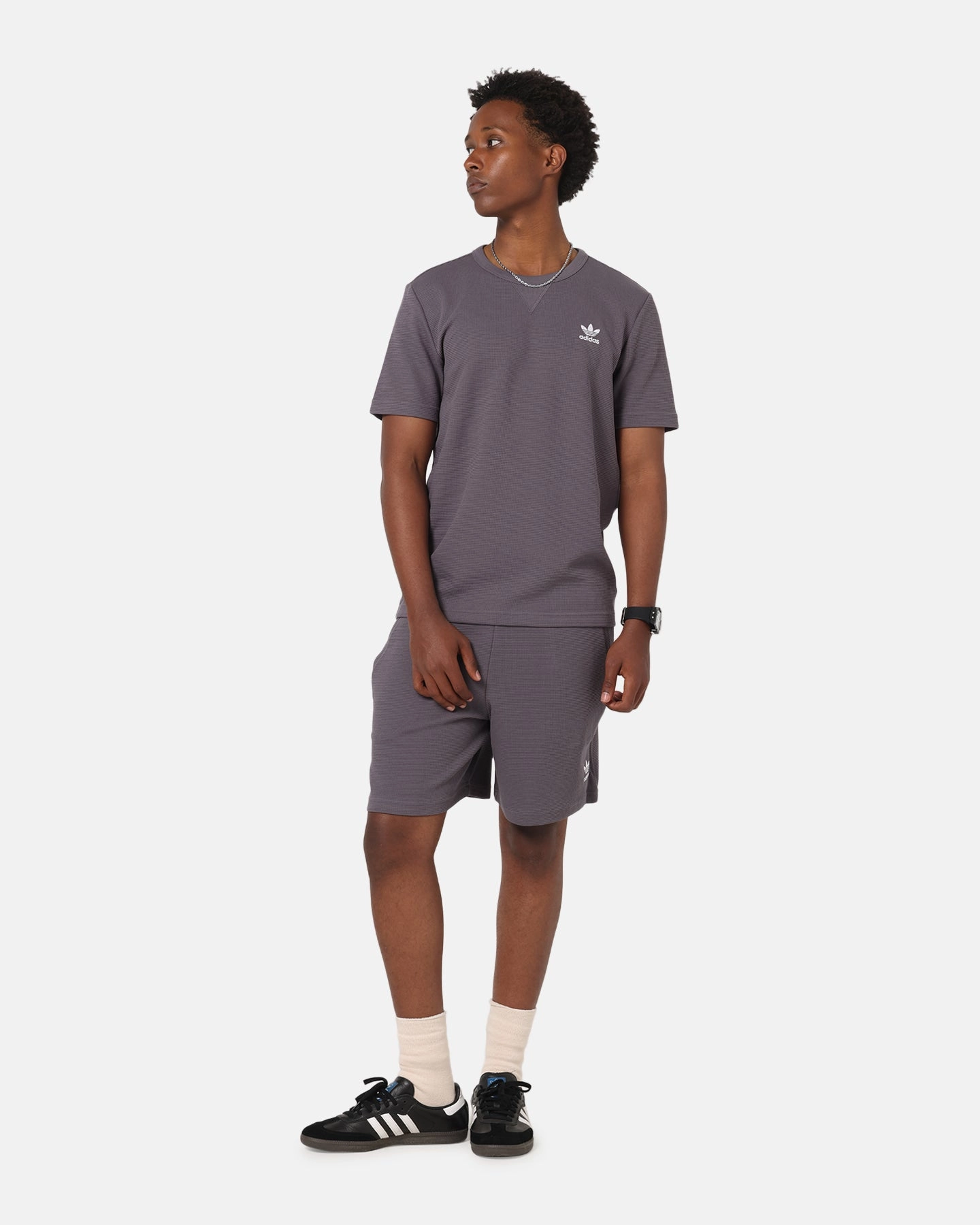 Adidas Trefoil Essentials Waffle Shorts Grey Strata Moisture wicking Simple Cut