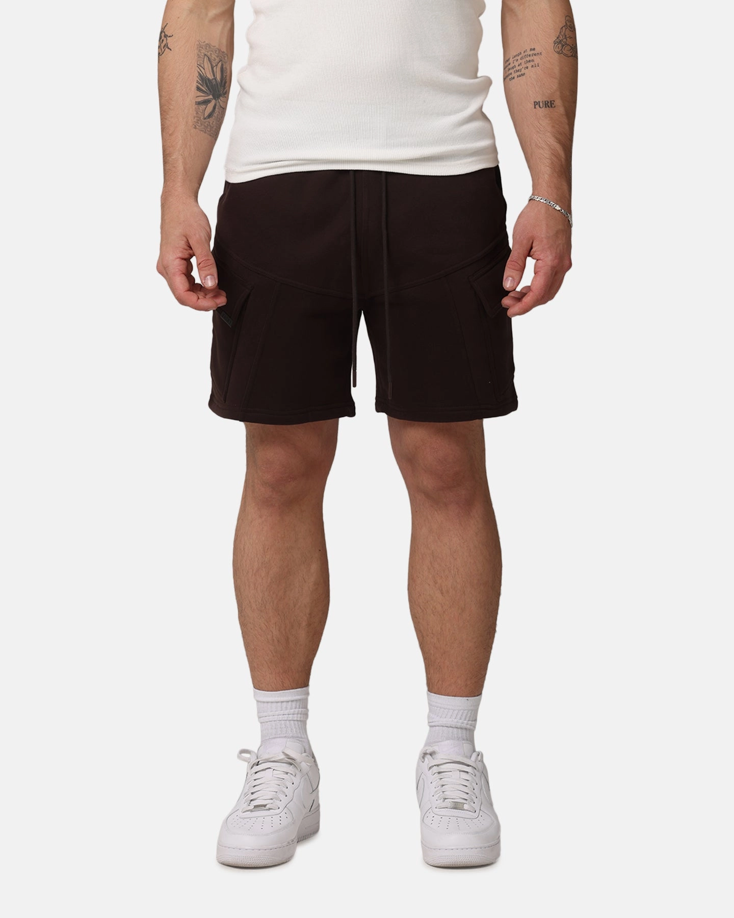 QuickDryTechnology Quick Release Fastener Saint Morta Worldwide Sweat Cargo Shorts Dark Brown