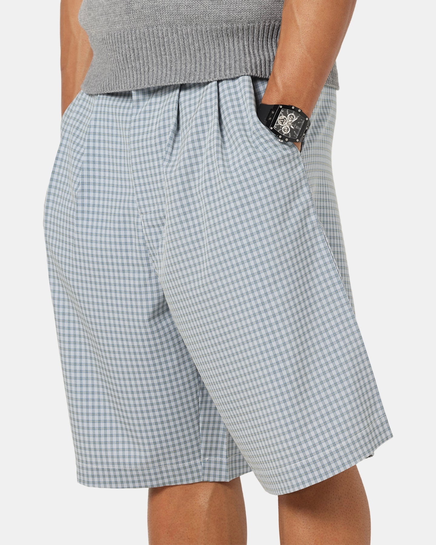 XXIII Baggy Pleated Shorts Blue Check Home Wear warm weather