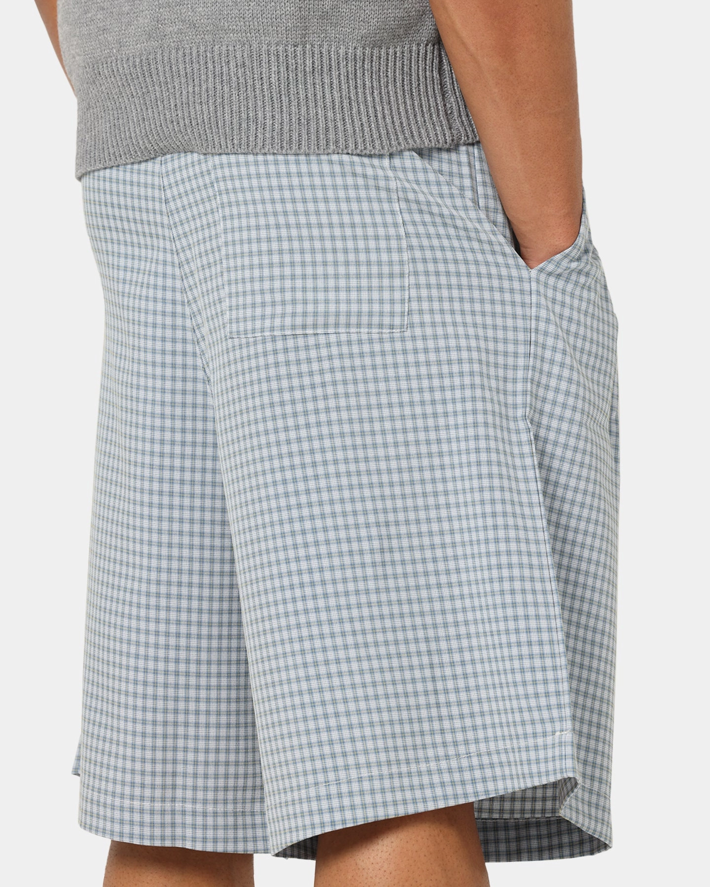 XXIII Baggy Pleated Shorts Blue Check SeamlessConstruction Fitness wear