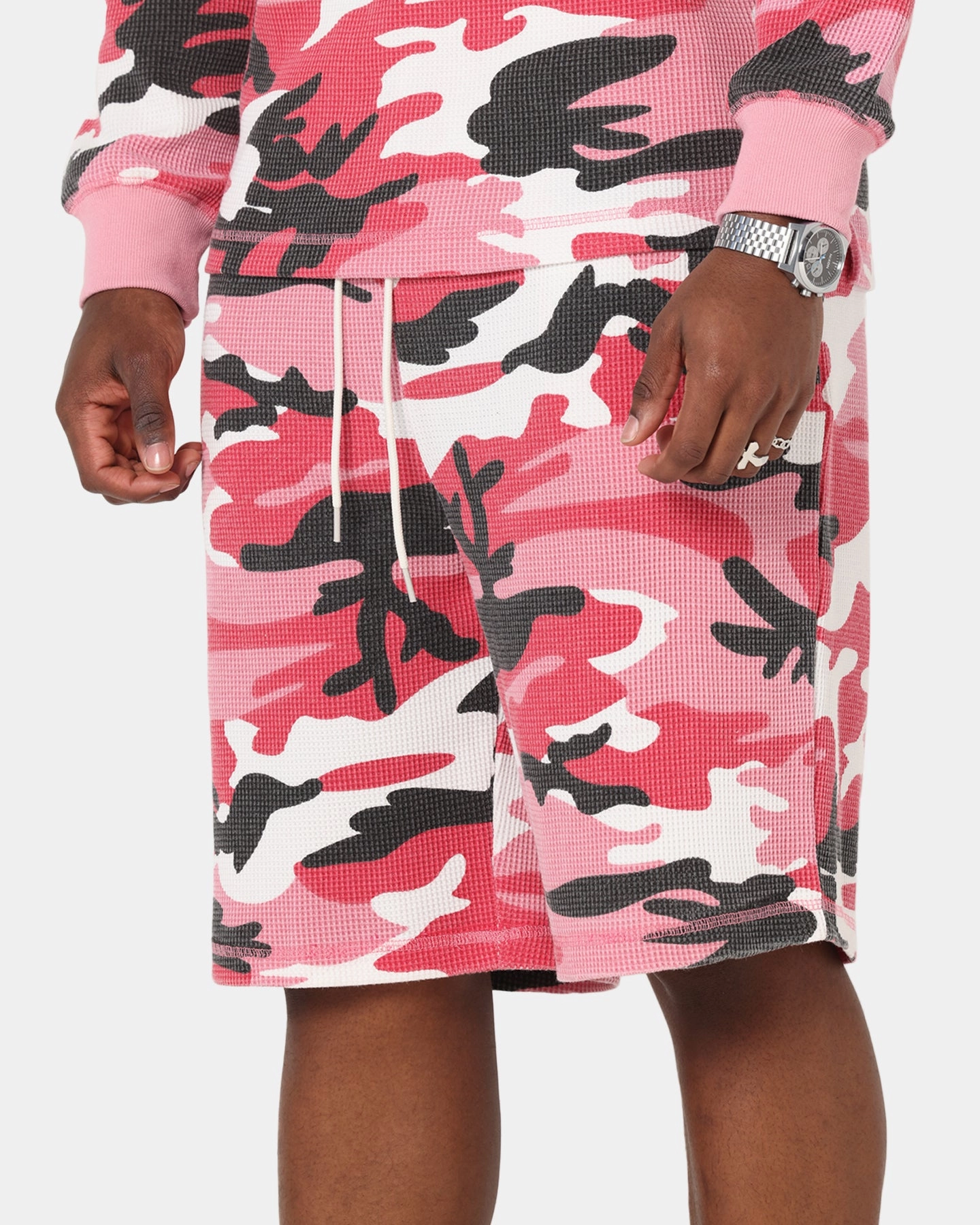XXIII Printed Thermal Shorts Pink Camo Layered Cuff Design Animal Print