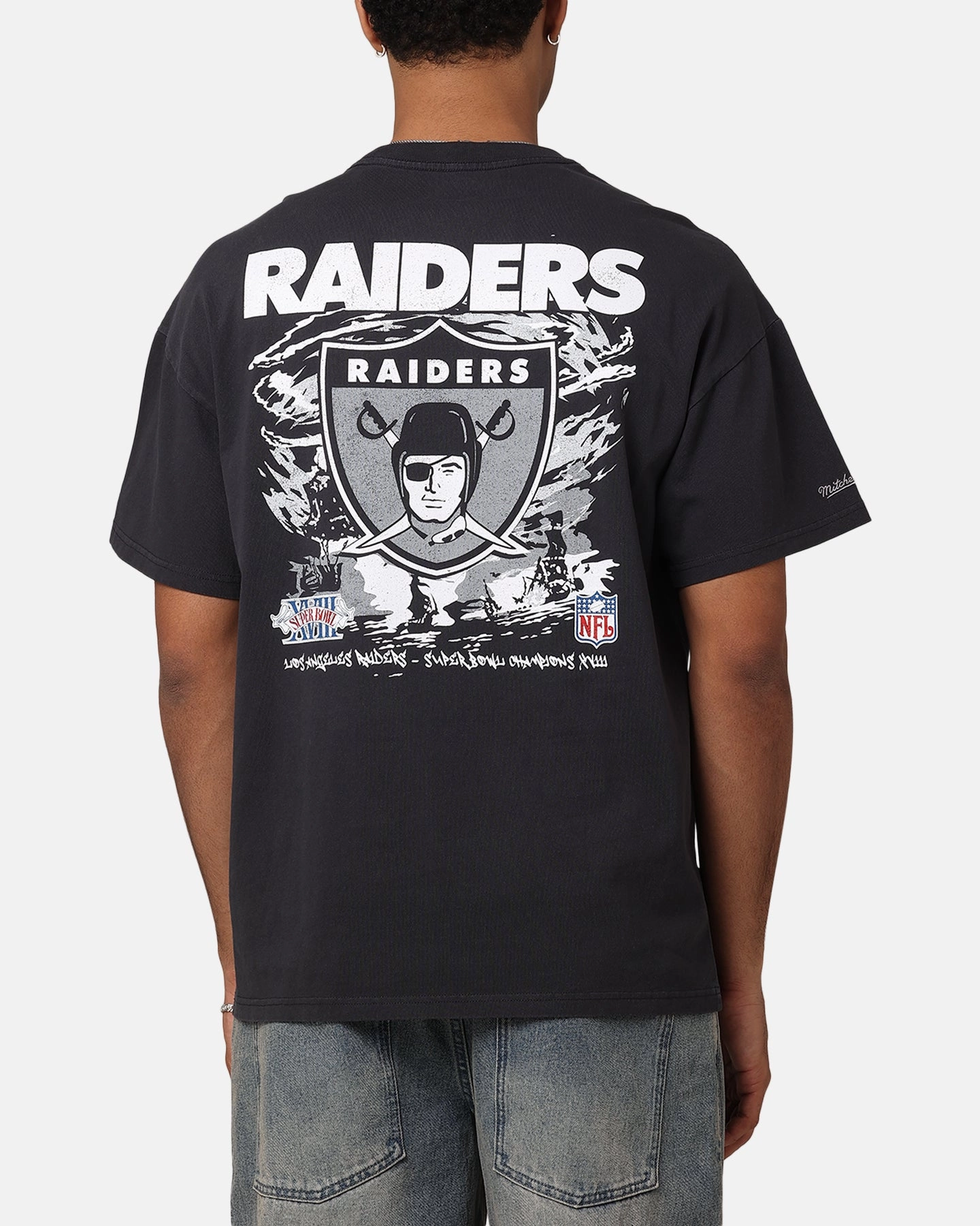 PreShrunkCotton Mitchell & Ness Las Vegas Raiders Flames T-Shirt Faded Black