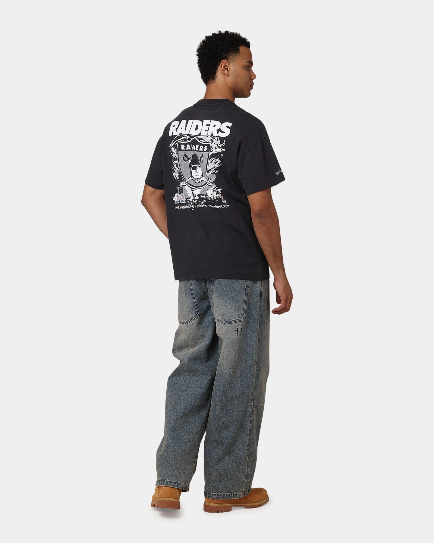 Mitchell & Ness Las Vegas Raiders Flames T-Shirt Faded Black Anti Pilling Treatment Simple Yet Elegant