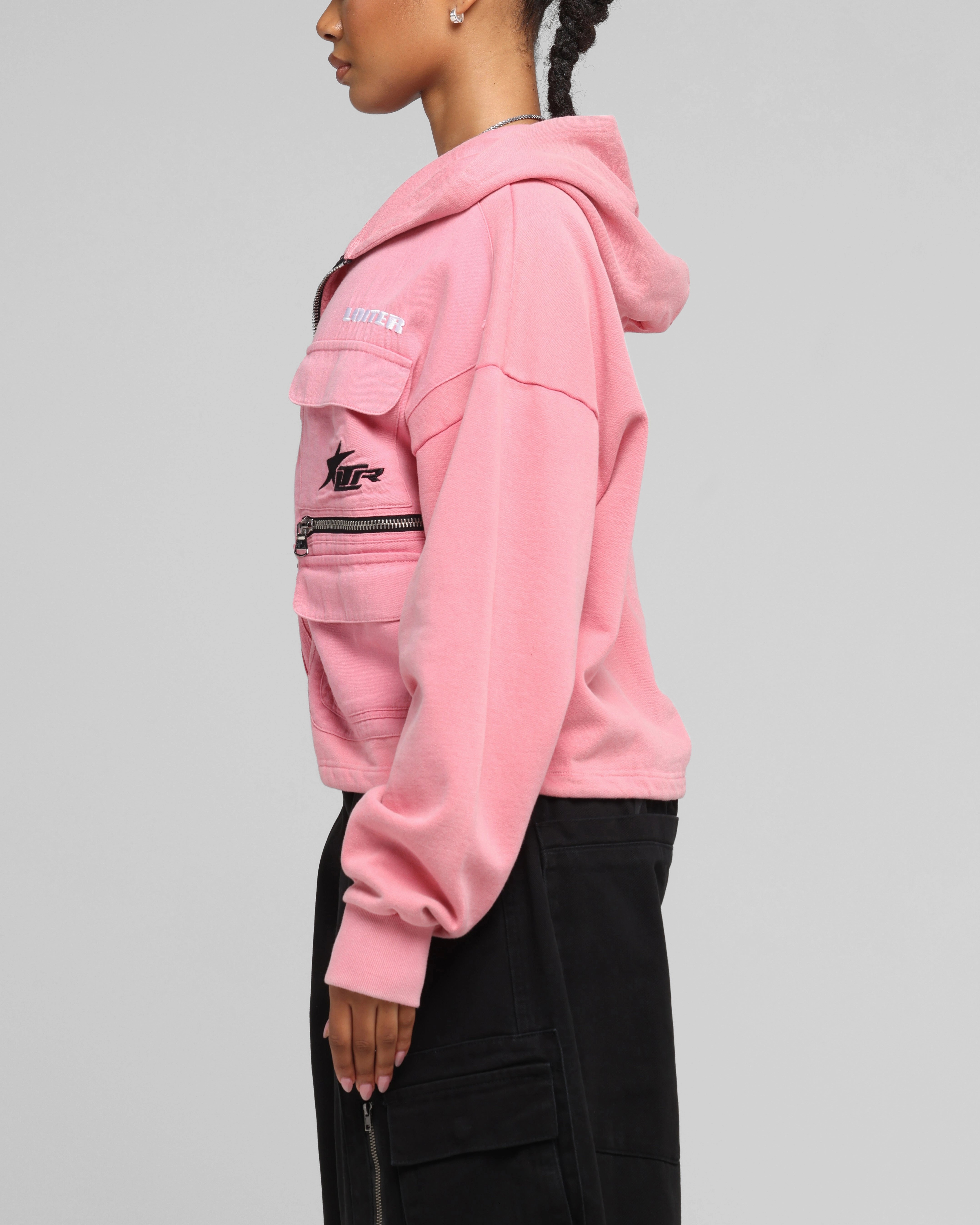 Bestow Loiter Women's Utility Cropped Hoodie Pink