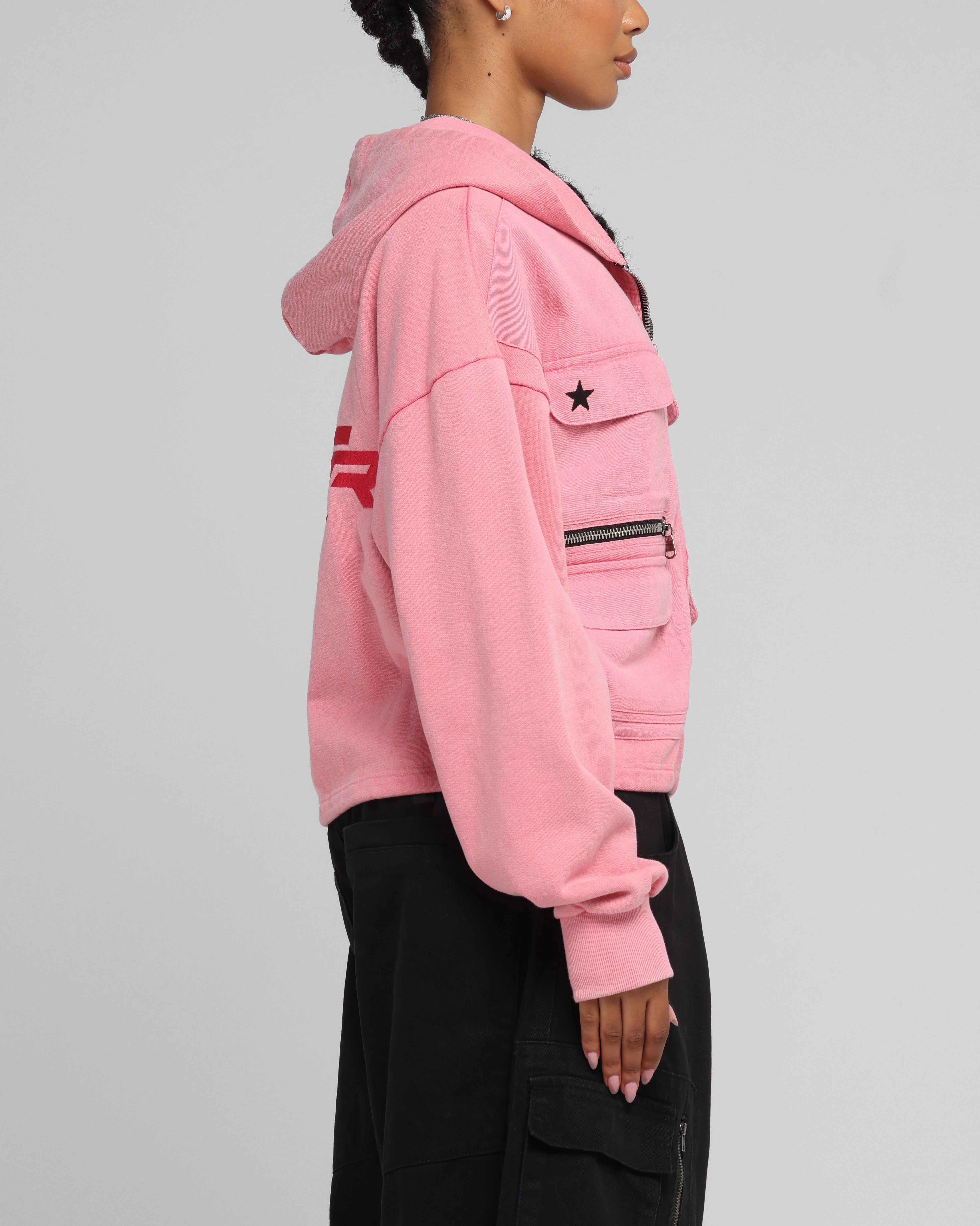 Loiter Women's Utility Cropped Hoodie Pink Market Trust