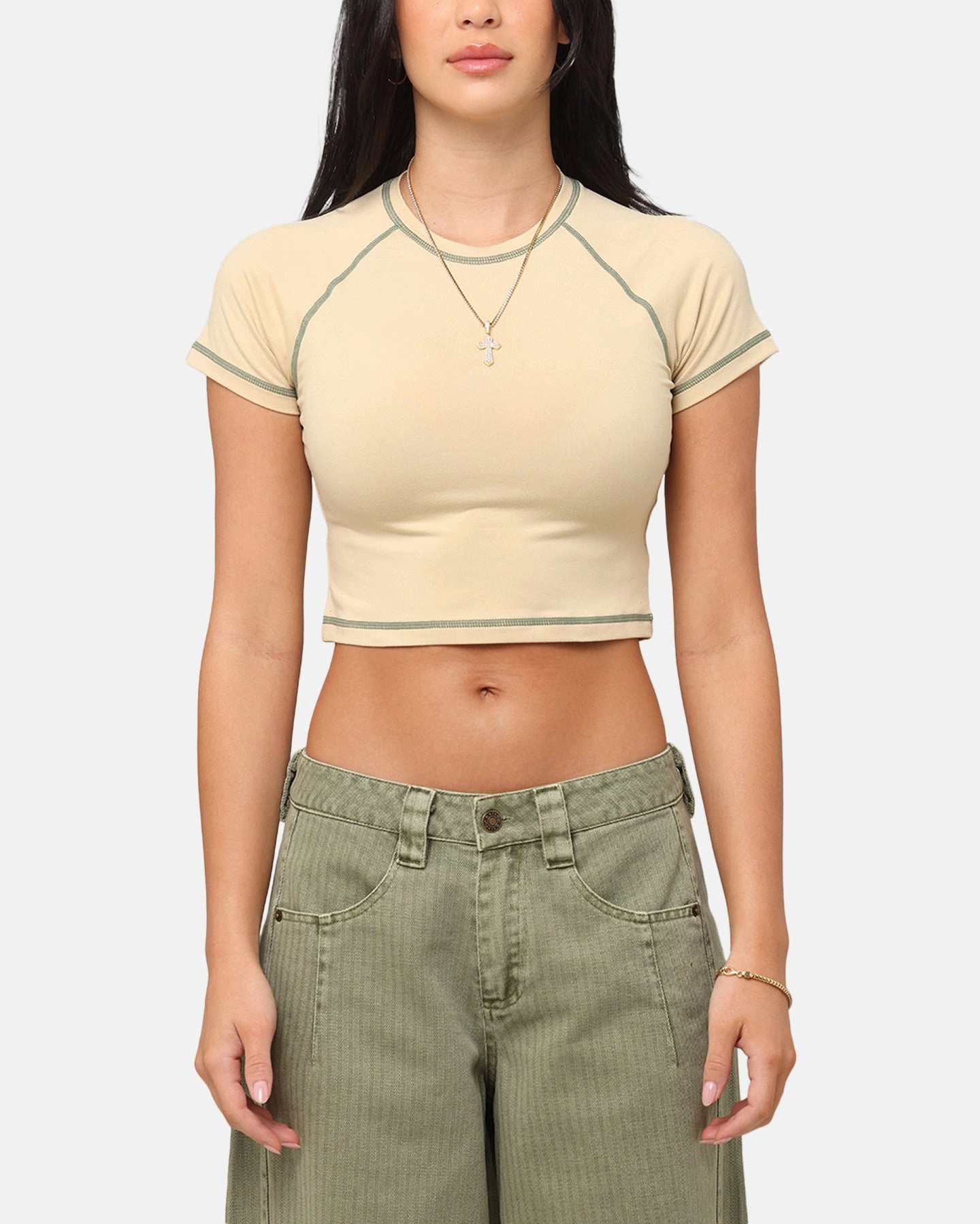XXIII Women's Boiler Room Crop T-Shirt Tan Short sleeved breeziness sporty wear