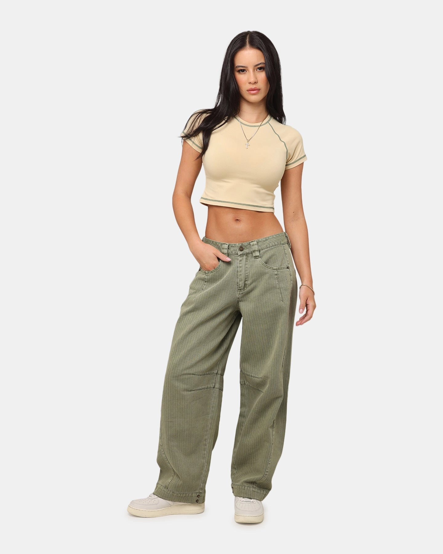 XXIII Women's Boiler Room Crop T-Shirt Tan Reinforced Shoulders Premium Material