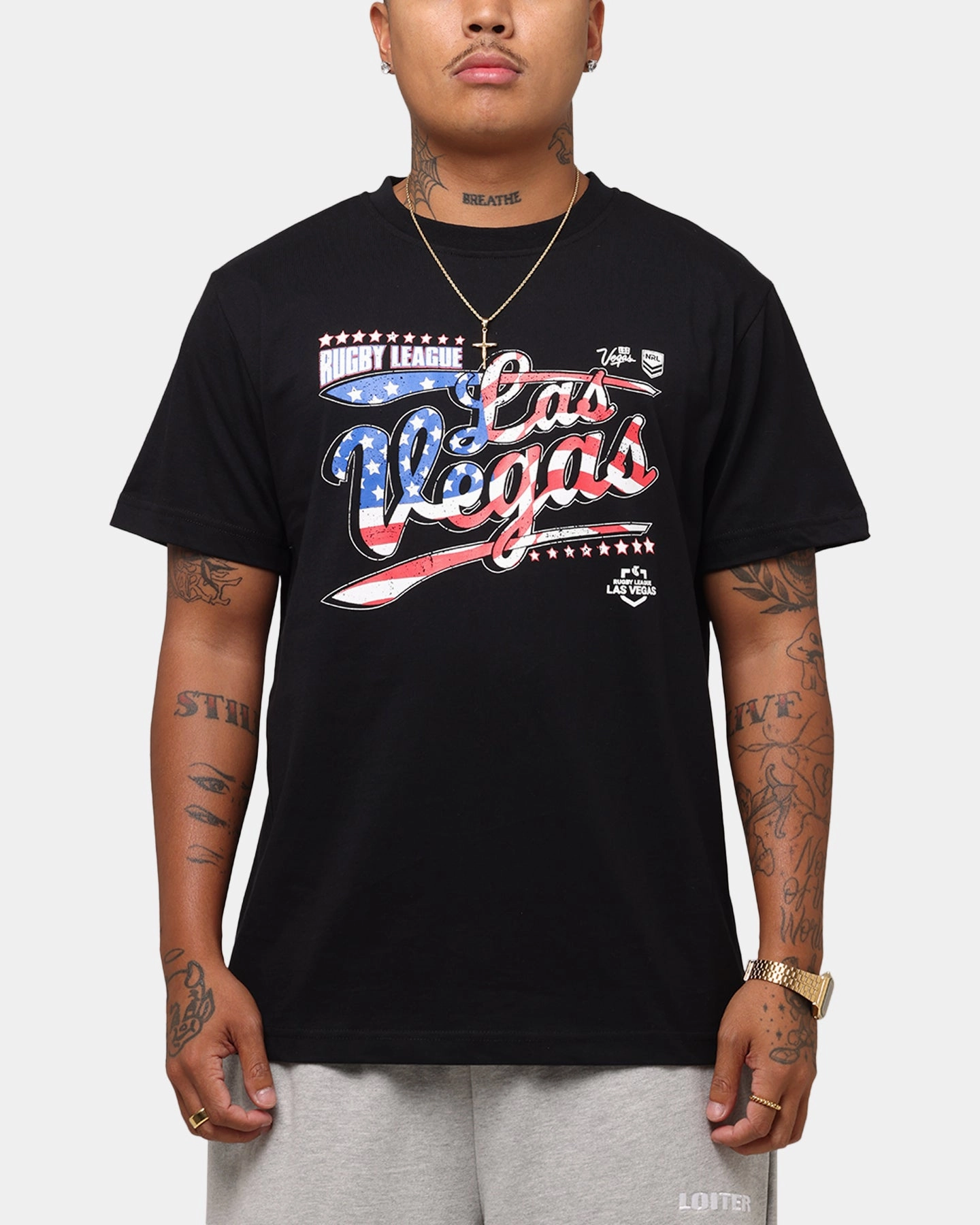 Tidwell NRL 2025 Las Vegas Round Flag T-Shirt Black ReinforcedNeckline Versatile Style