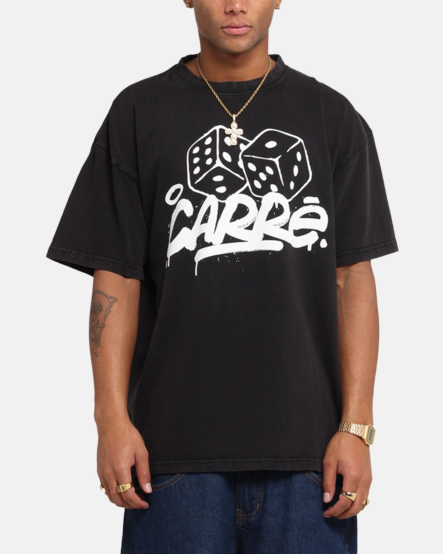 Essential Casual Layerable Look Carre Players Choice T-Shirt Black Acidwash