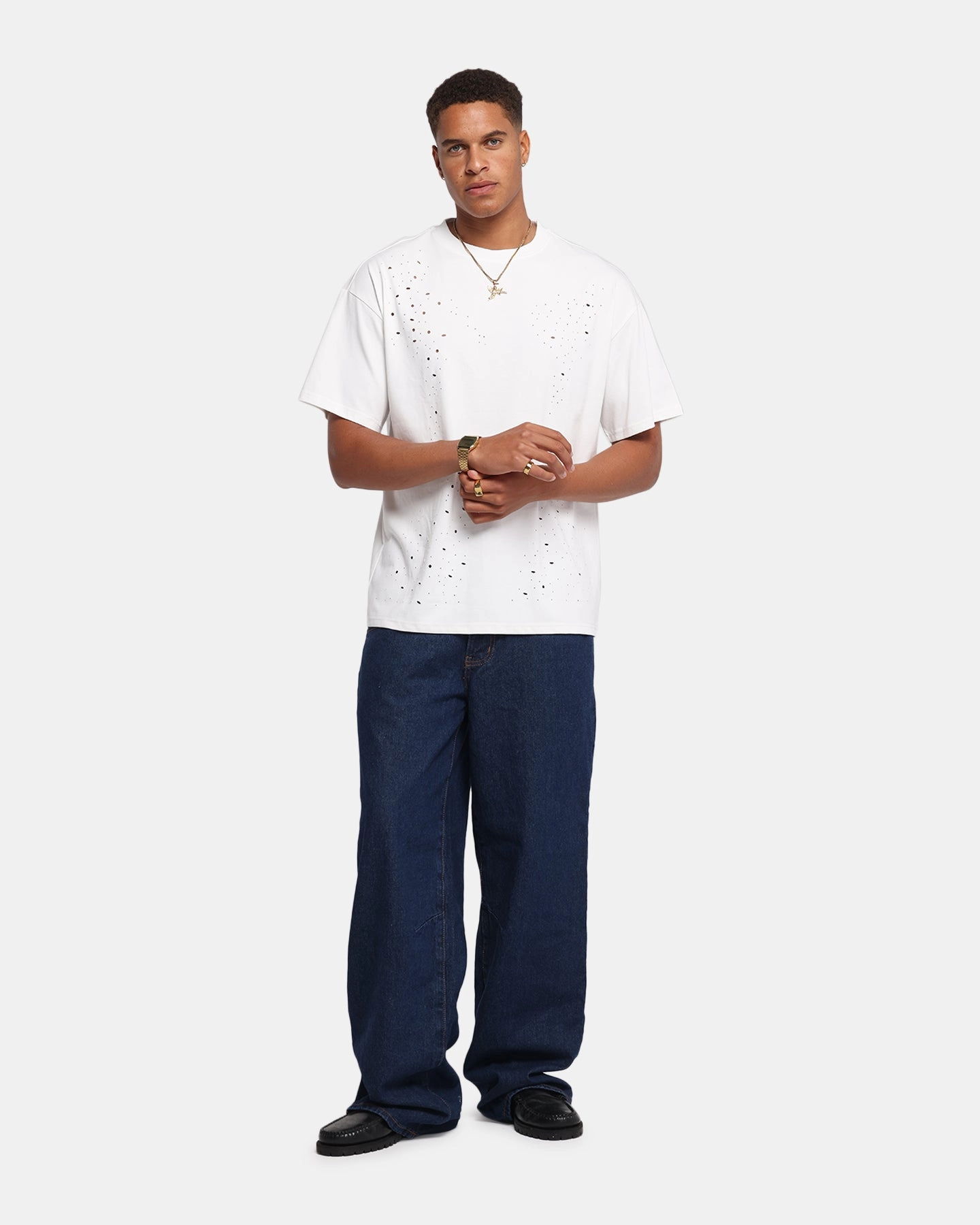 XXIII Distressed T-Shirt White Soft Cotton Feel Standard Body Fit