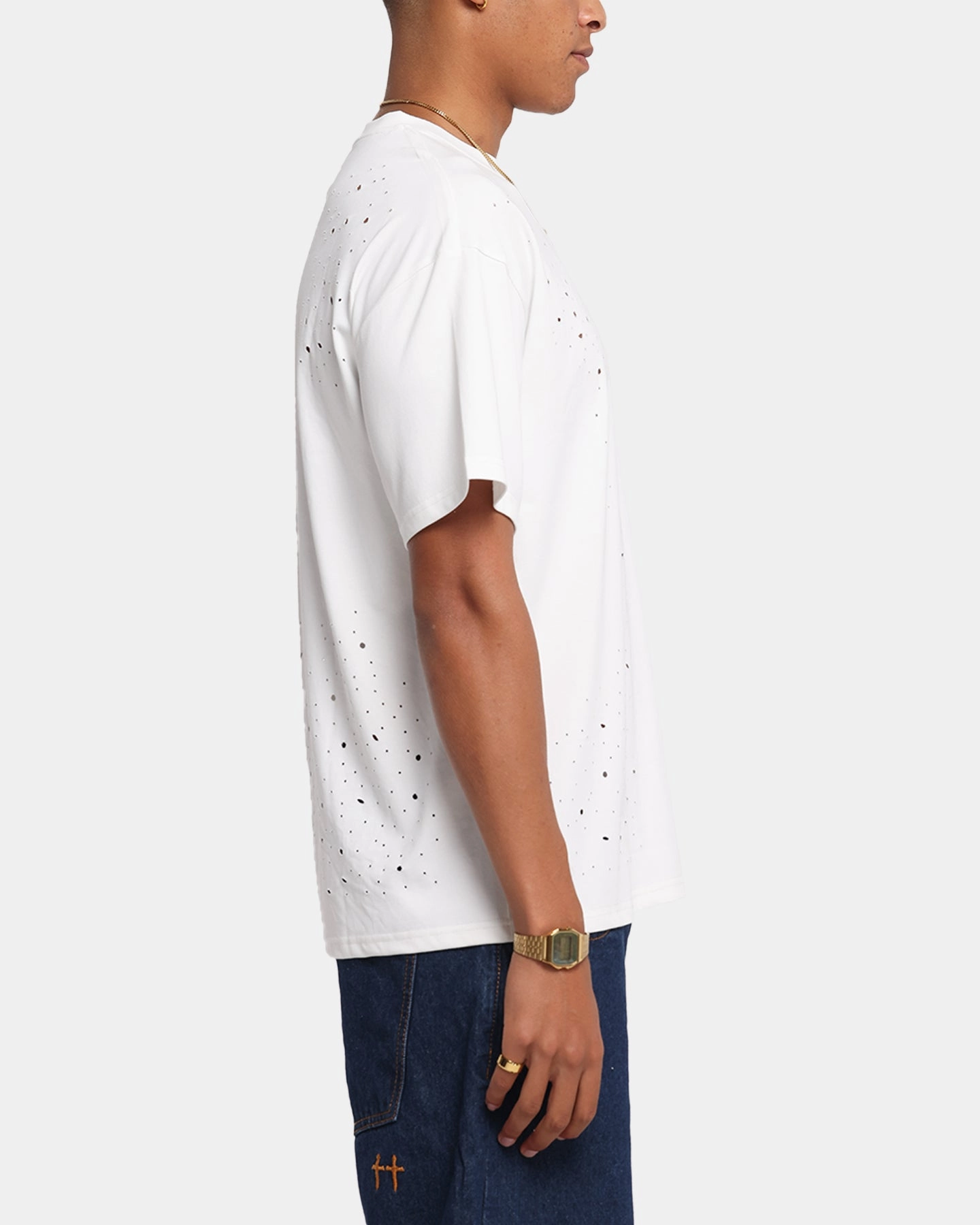 XXIII Distressed T-Shirt White Heather Texture Finish