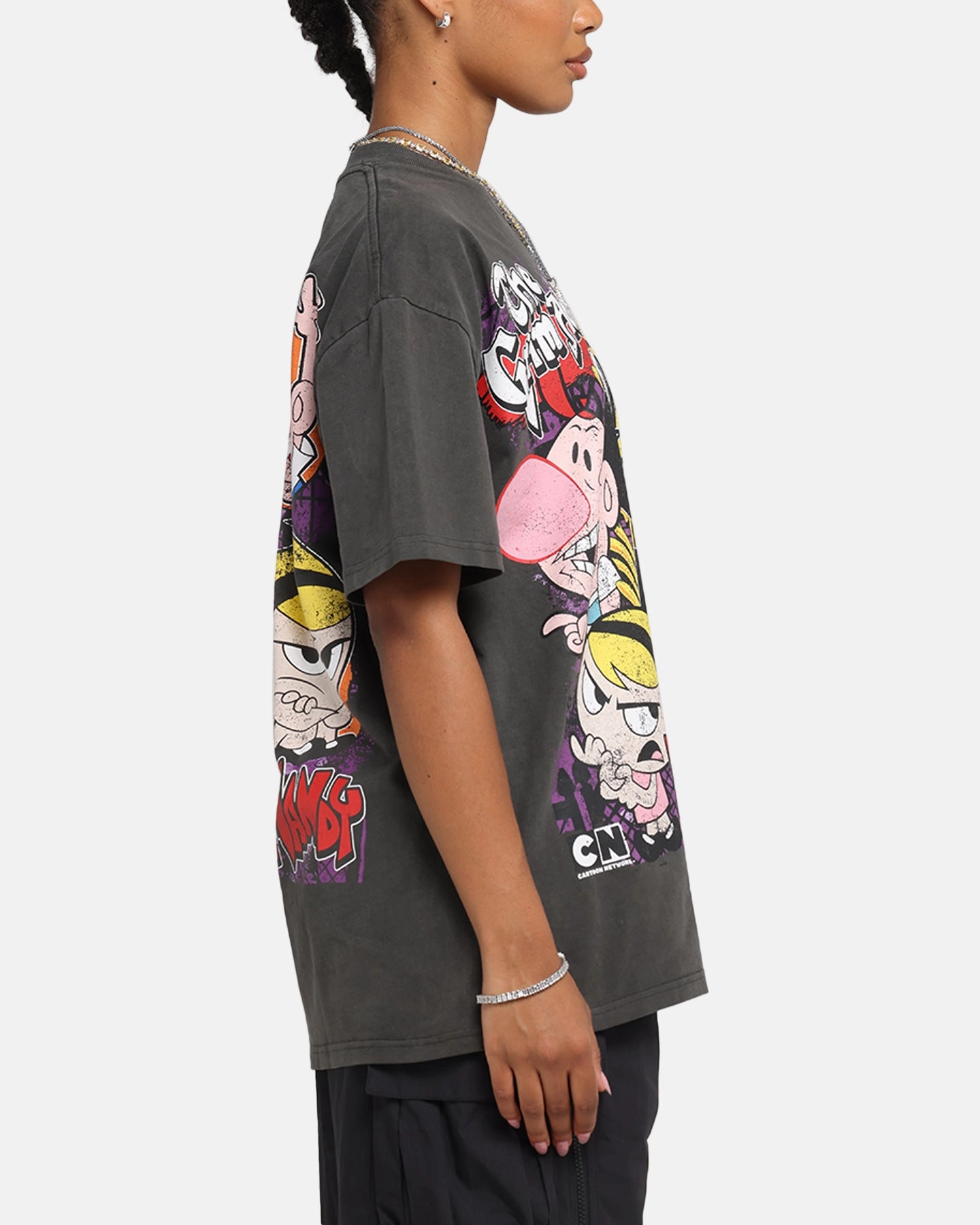American Thrift X Cartoon Network Grim Adventures Heavy T-Shirt Black Wash Informal charm Feminine Fit
