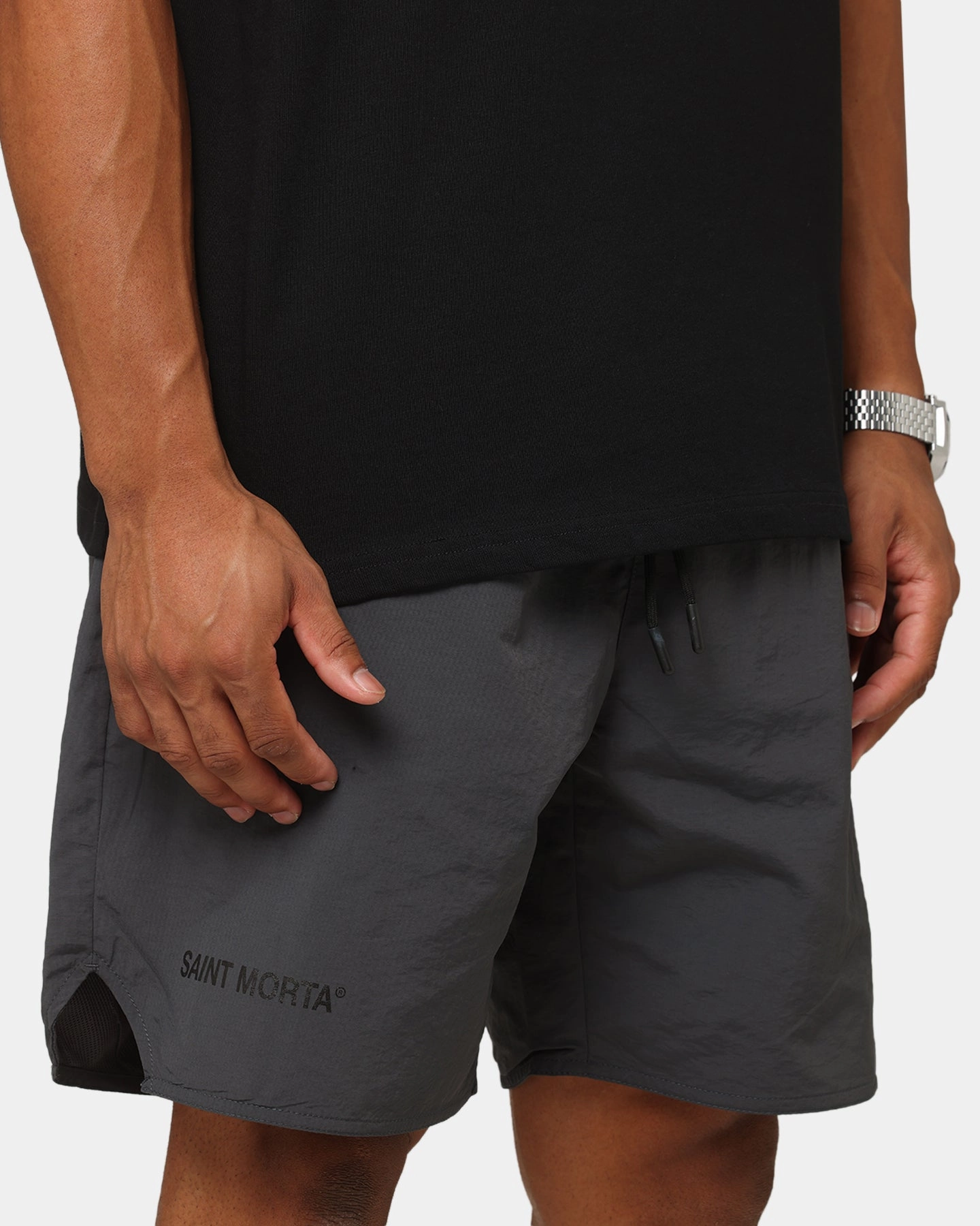 Saint Morta Official Nylon Shorts Dark Grey Smooth Texture