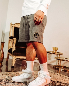 Last Kings Kingdom Sweat Shorts Grey Marble Zipper pockets factory work