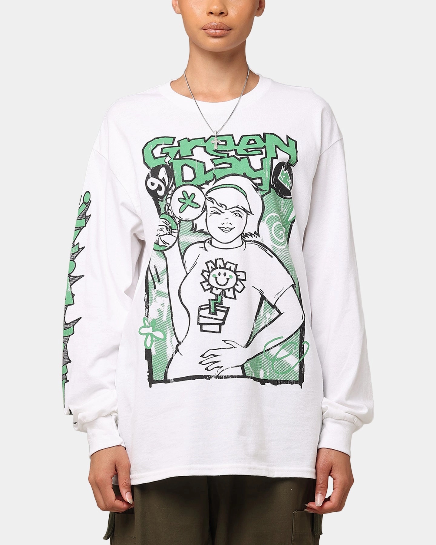 Green Day Kerplunk Long Sleeve T-Shirt White Curved Hemline