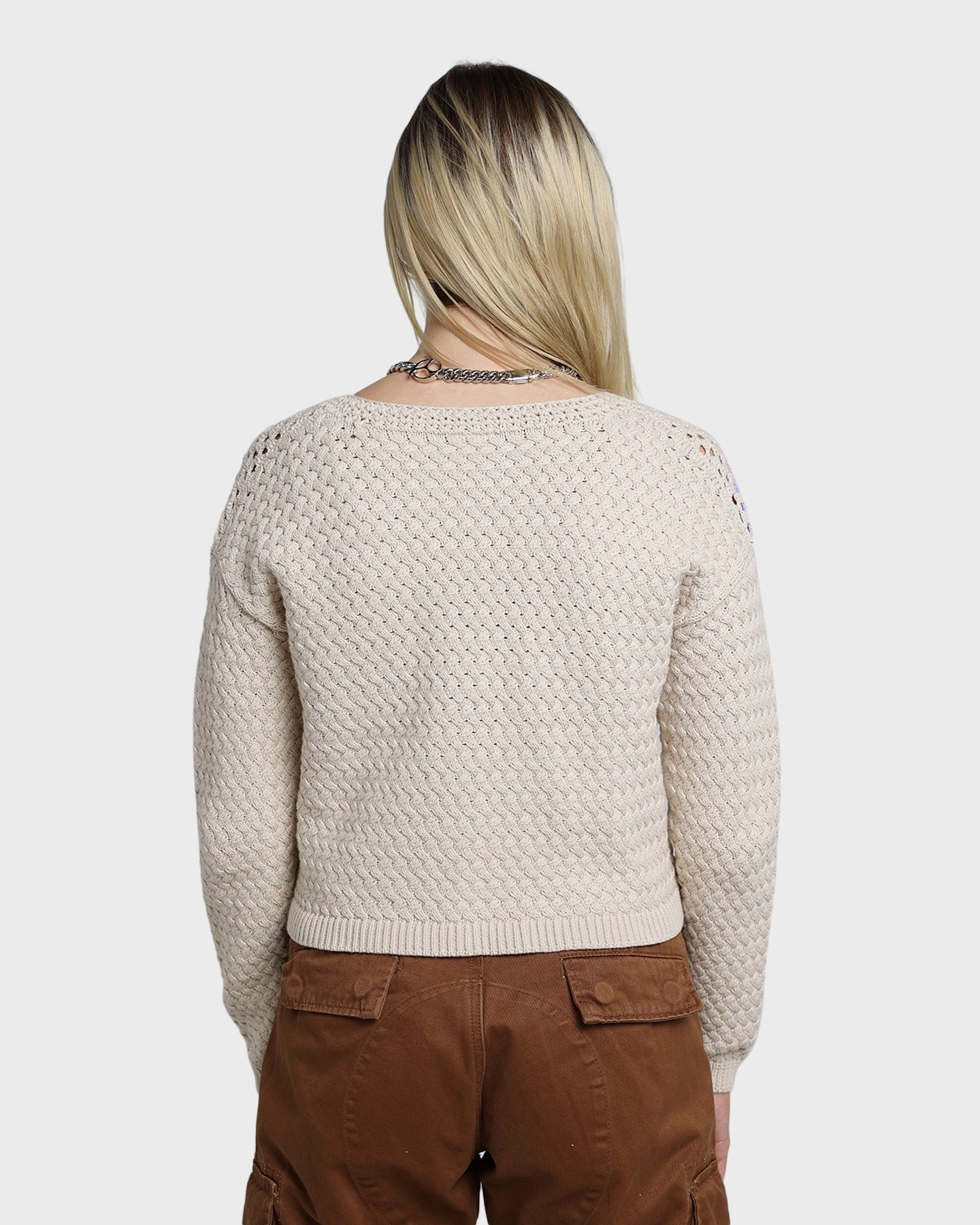GUESS Originals Women's GUESS Originals X J Balvin Crochet Cardigan Herb Tan Multi Adventure Ready