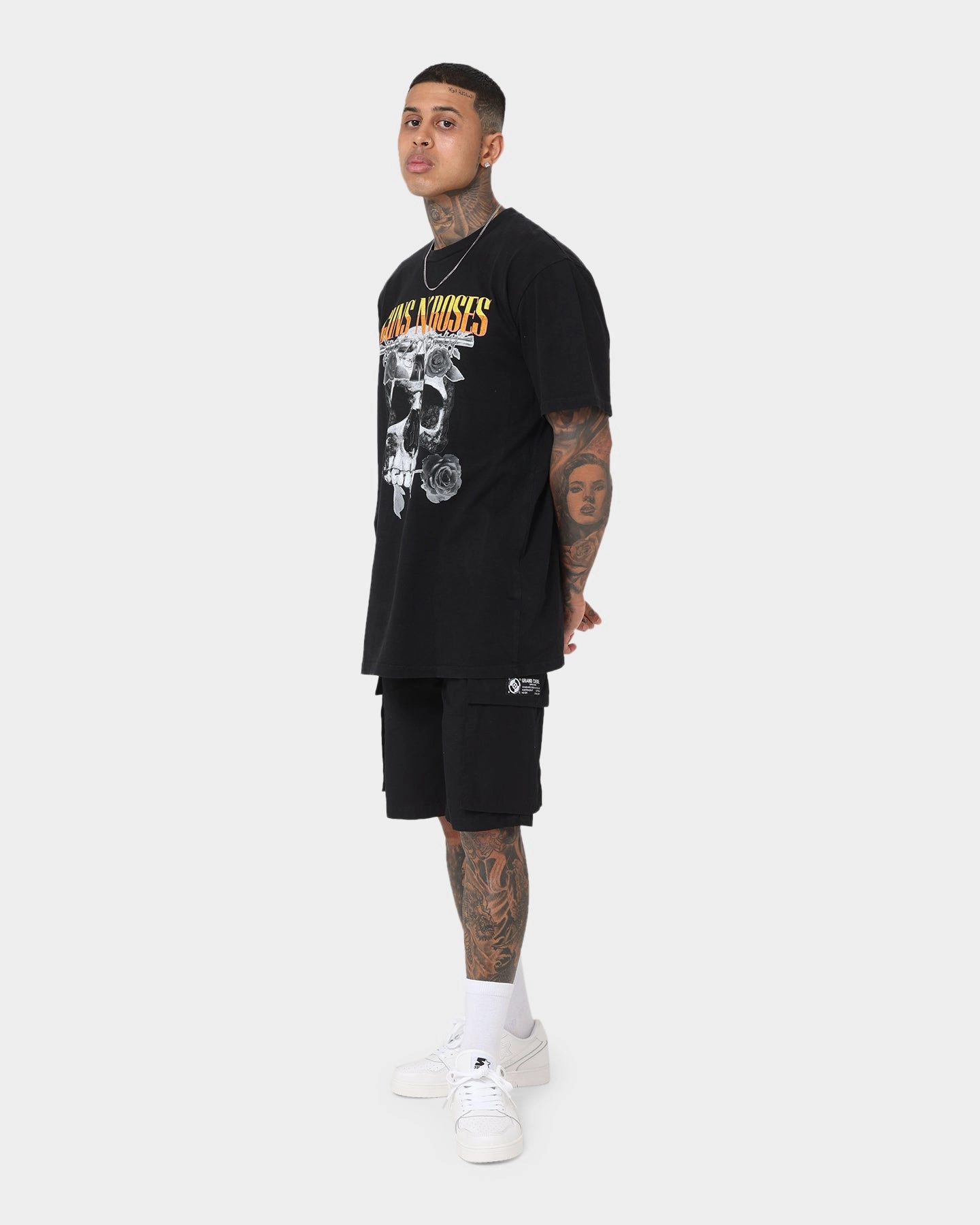 Gun N Roses Skull Split Vintage T-Shirt Washed Black Breathable Yarn Composition Comfortable Stretch