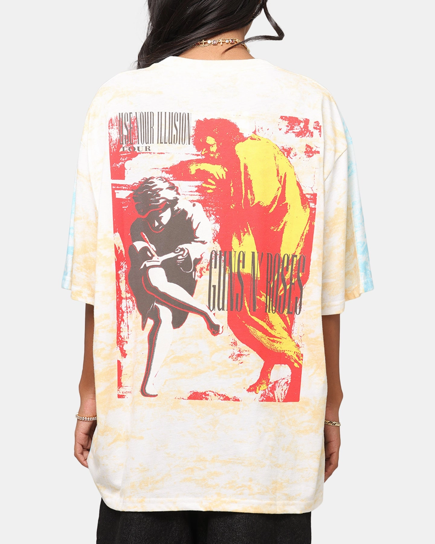 Guns N Roses Roses All Over T-Shirt Washed White Anti Pilling Treatment