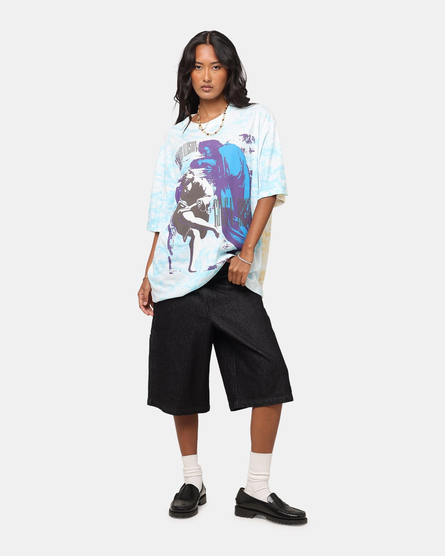 Fur combination Guns N Roses Roses All Over T-Shirt Washed White