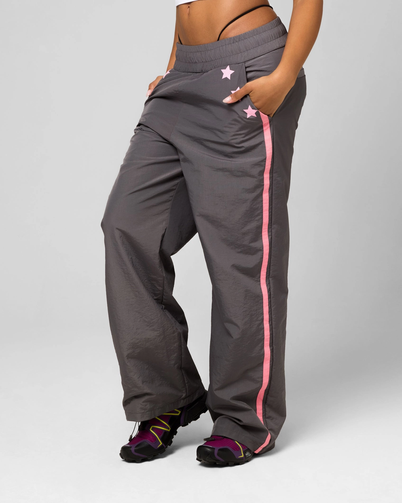 Easy Movement Ed Hardy Women's Nylon Sports Pant Grey/Pink