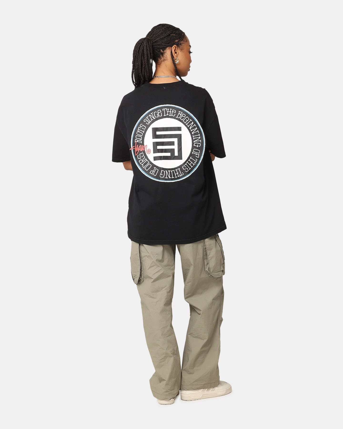 S Double Roots Dot T-Shirt Washed Black harmonious Trendy Piece