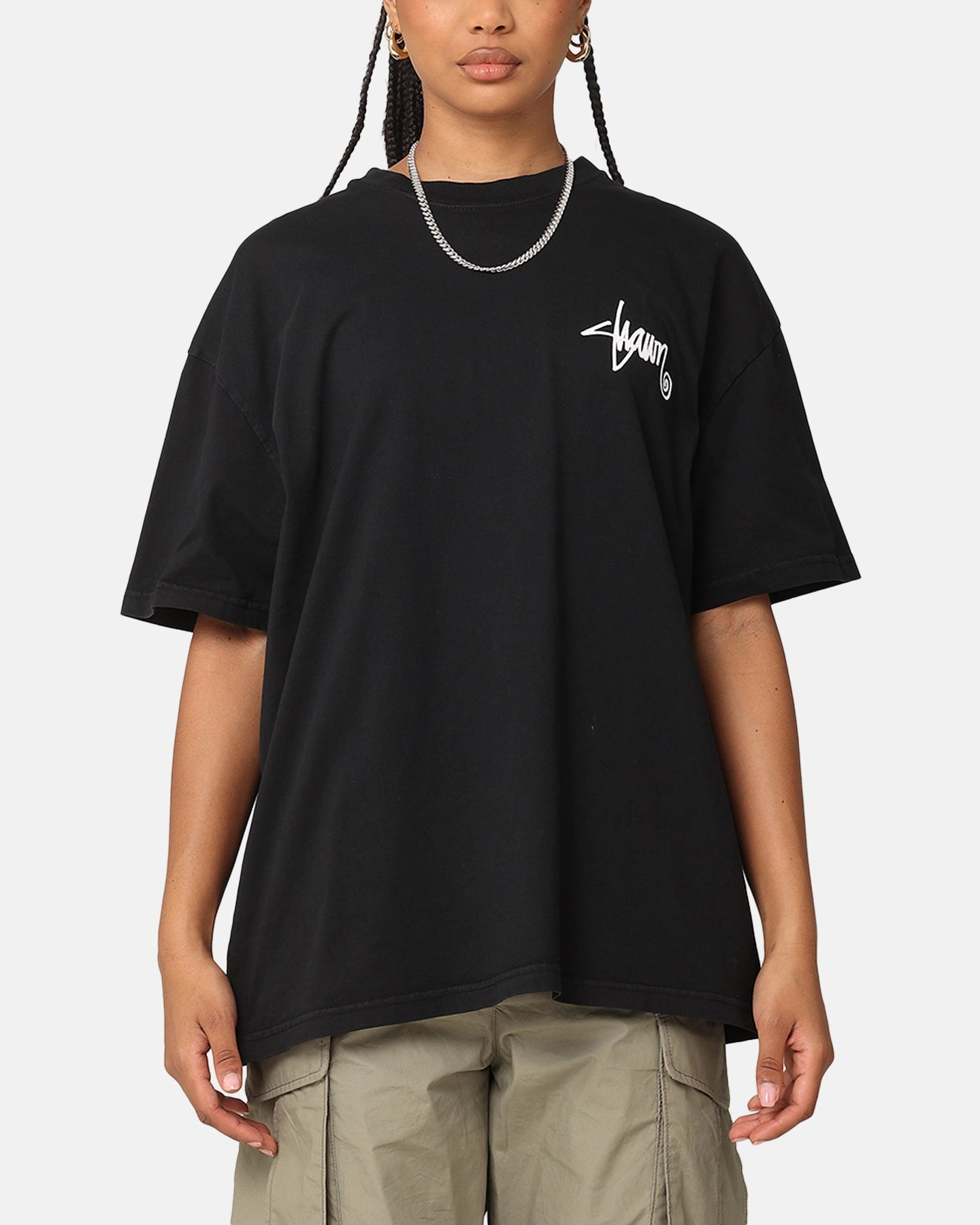 Casual Must-Have S Double Roots Dot T-Shirt Washed Black