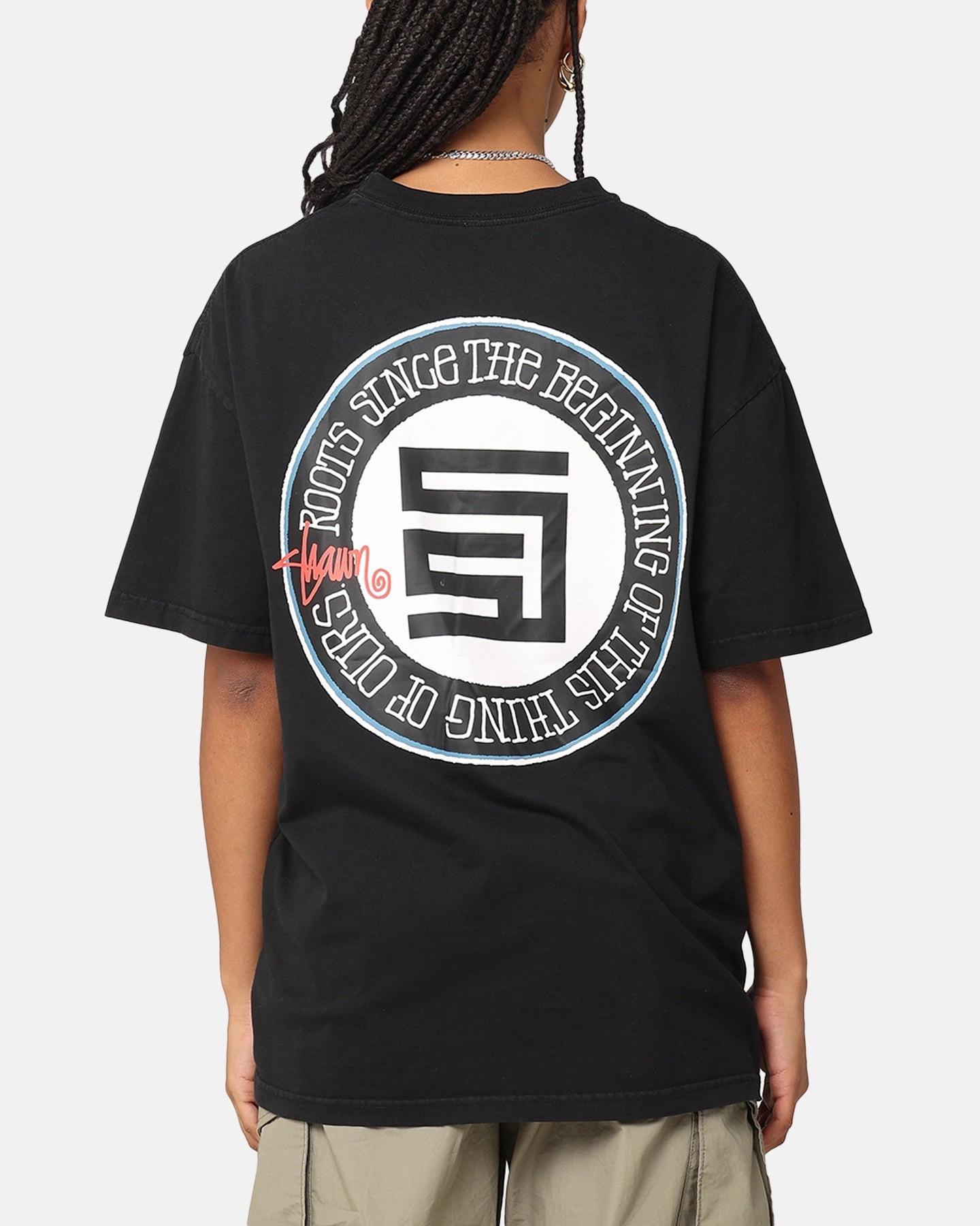S Double Roots Dot T-Shirt Washed Black homecoming