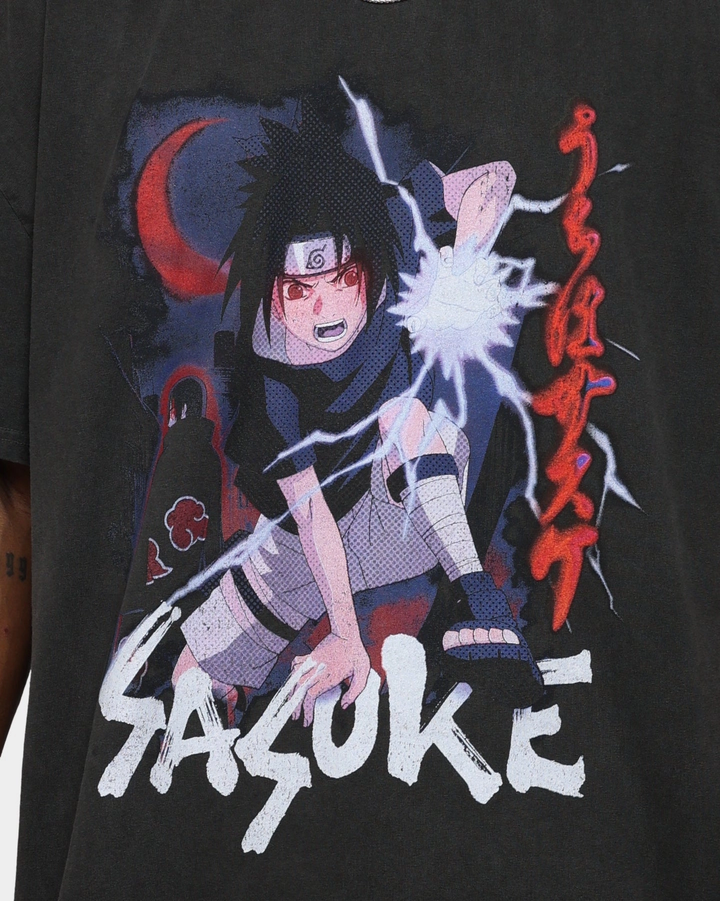 High Quality Printing Goat Crew X Naruto Sasuke Heavyweight Vintage T-Shirt Black Wash