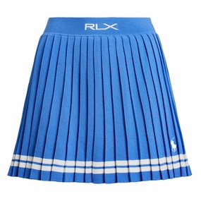 Ralph Lauren Cotton Blend Pleated 16" Golf Skort Summer Blue/Ceramic White - SP25 Women Gentle Wear Elegant Texture