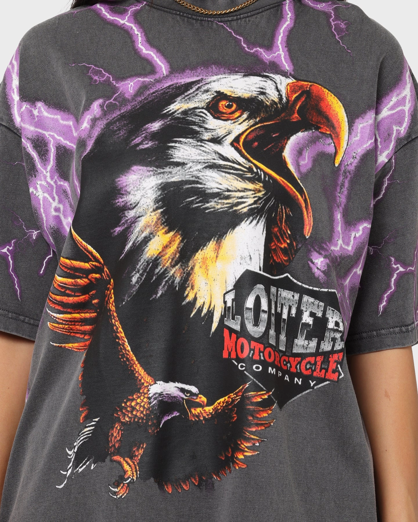 Loiter Lightning Eagle Vintage T-Shirt Charcoal Light Comfort Running Gear