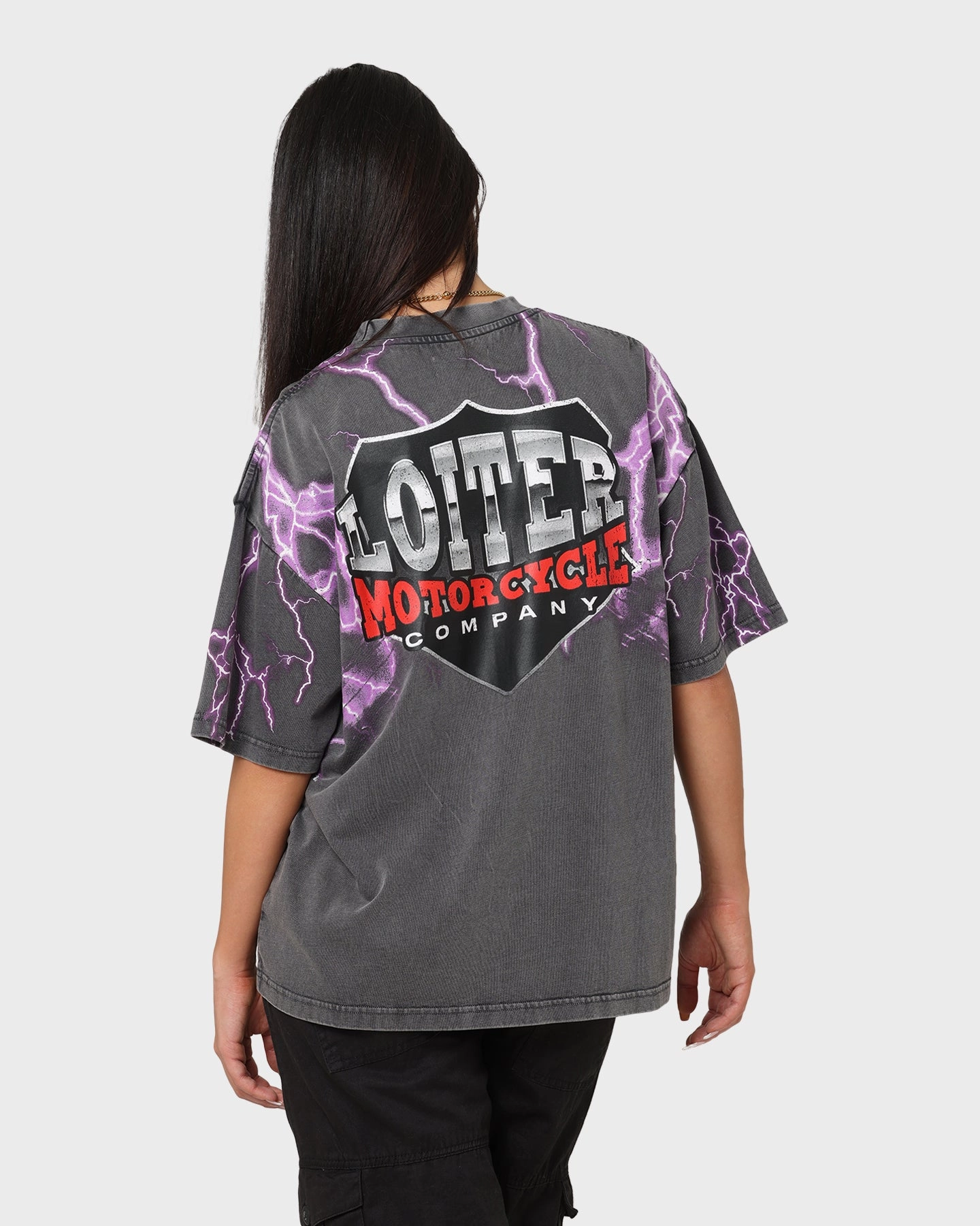 Loiter Lightning Eagle Vintage T-Shirt Charcoal Essential Fit