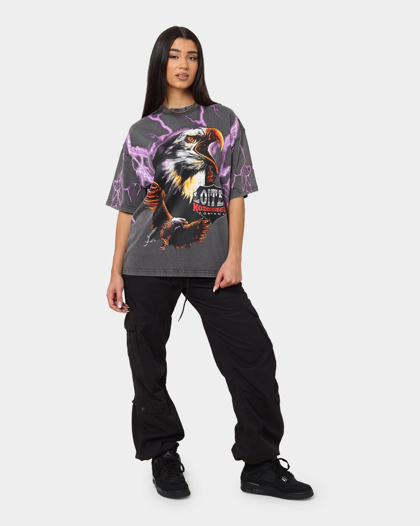 Loiter Lightning Eagle Vintage T-Shirt Charcoal Anti Static Treatment