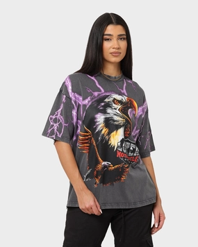 Loiter Lightning Eagle Vintage T-Shirt Charcoal NonIronTechnology Comfy Apparel