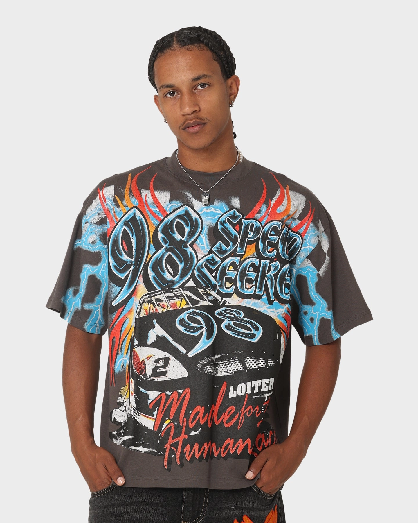 Heavyweight Weave Loiter Speed Seeker Vintage T-Shirt Charcoal
