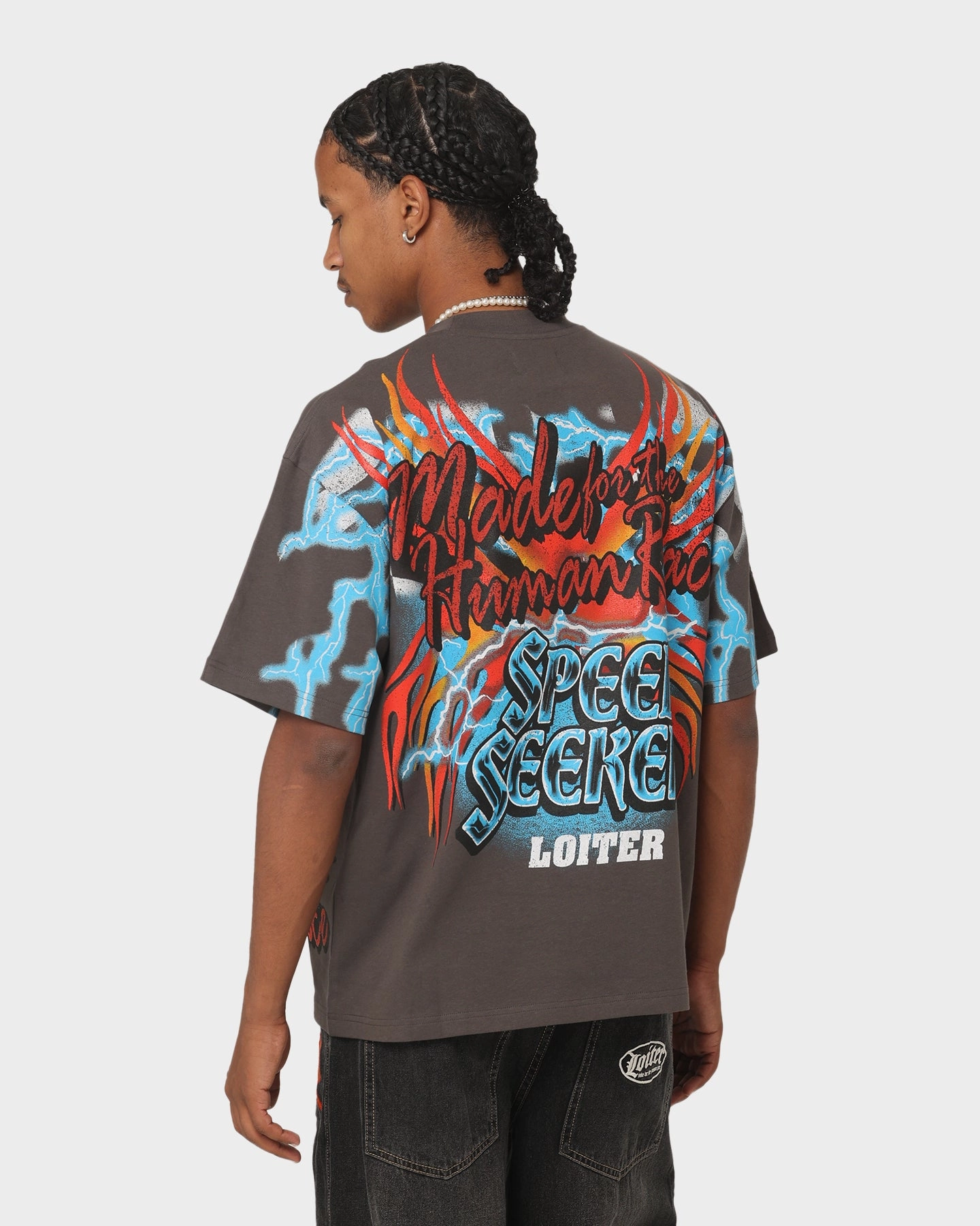 Casual Comfort Wear Loiter Speed Seeker Vintage T-Shirt Charcoal