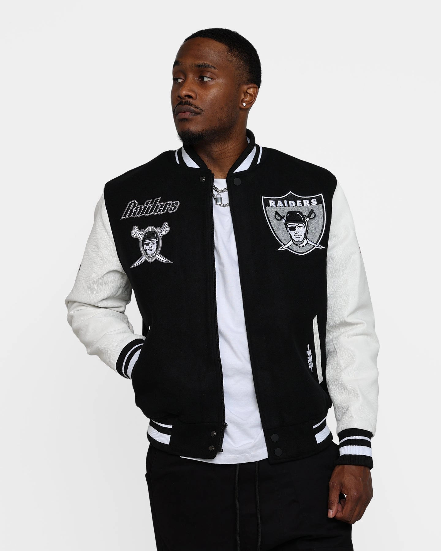 Zippered Vents Pro Standard Oakland Raiders Wool Varsity Jacket Black/White