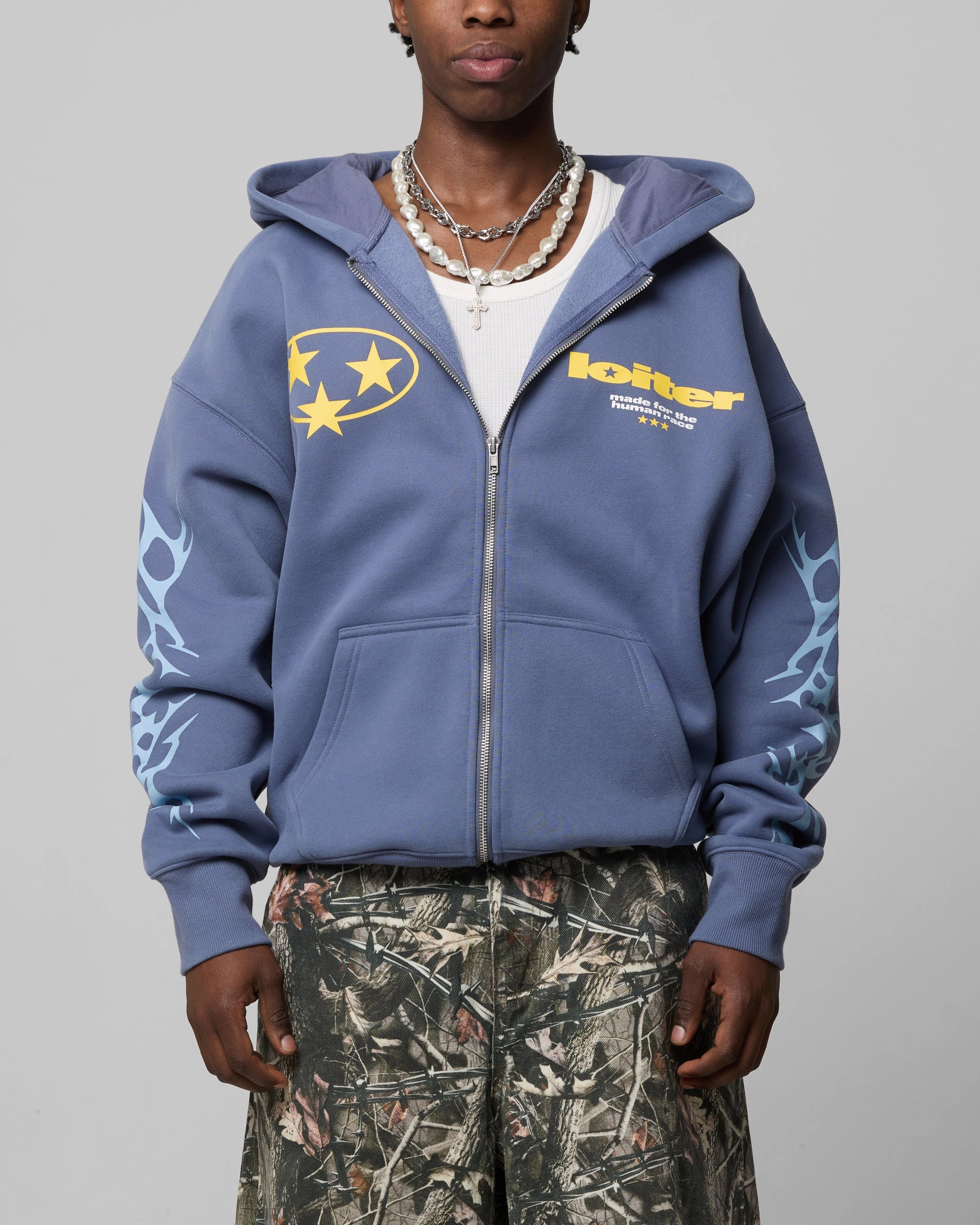 Loiter Solar Zip Hoodie Blue Collectible Reinforced Elbow Patches