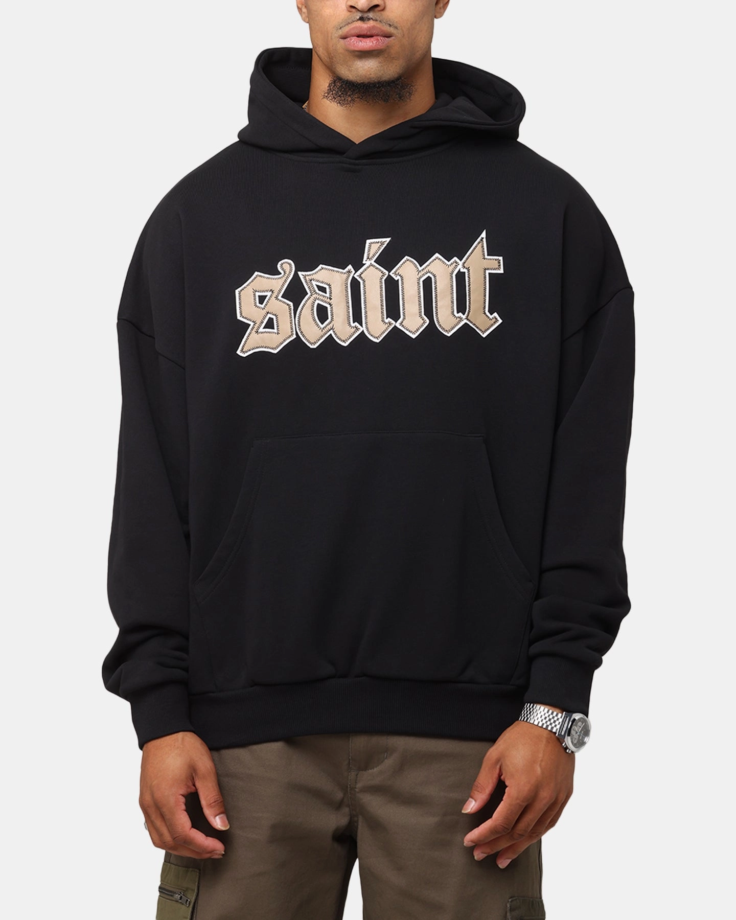 Anti-pill Primaloft Insulation Saint Morta Cambronne Layered Boxy Hoodie Black/Stone